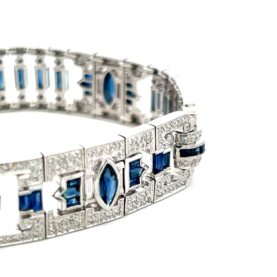 18K White Gold Art-Deco Bracelet with 1.25 Diamonds and 5.5 Carat Sapphires