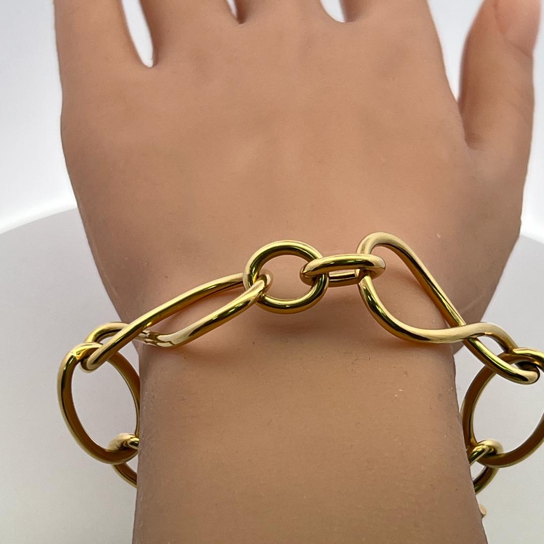 Vintage 18K Yellow Gold Link Bracelet with 9.5x40.7 MM Turquoise 23.8g