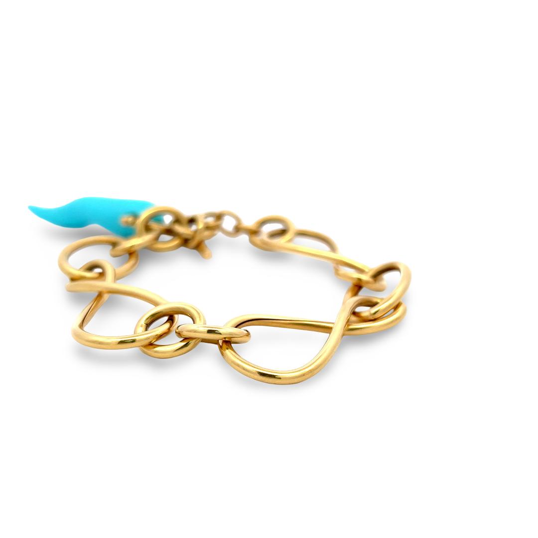 Vintage 18K Yellow Gold Link Bracelet with 9.5x40.7 MM Turquoise 23.8g