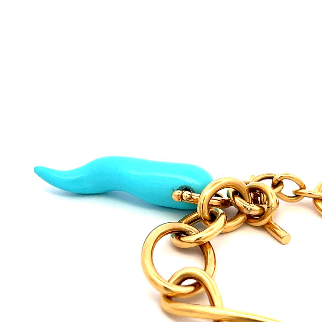 Vintage 18K Yellow Gold Link Bracelet with 9.5x40.7 MM Turquoise 23.8g
