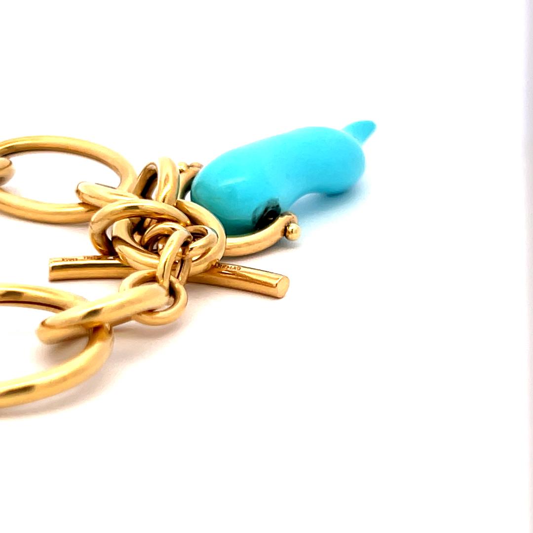 Vintage 18K Yellow Gold Link Bracelet with 9.5x40.7 MM Turquoise 23.8g