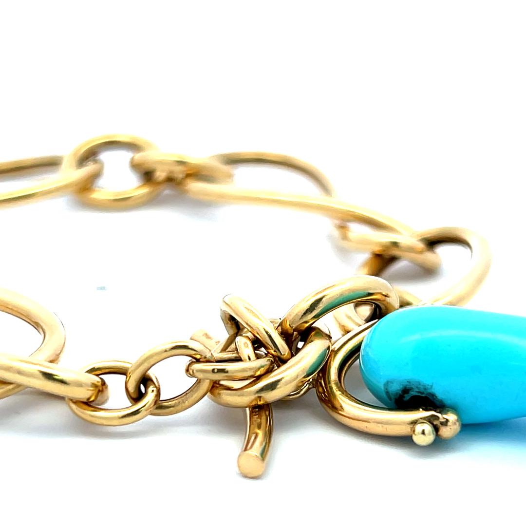 Vintage 18K Yellow Gold Link Bracelet with 9.5x40.7 MM Turquoise 23.8g