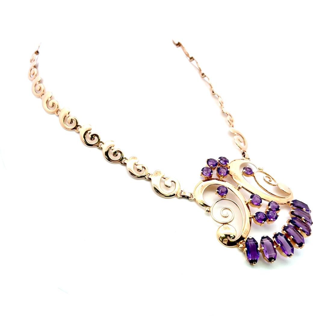 Vintage 14K YG Pendant Necklace and Bracelet Set with 22 Carat Amethysts