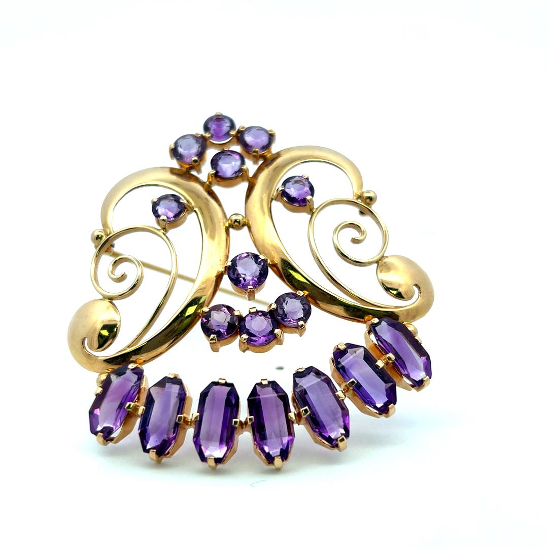 Vintage 14K YG Pendant Necklace and Bracelet Set with 22 Carat Amethysts