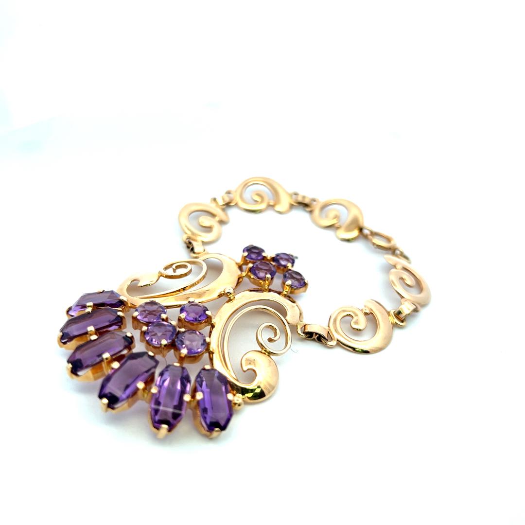 Vintage 14K YG Pendant Necklace and Bracelet Set with 22 Carat Amethysts
