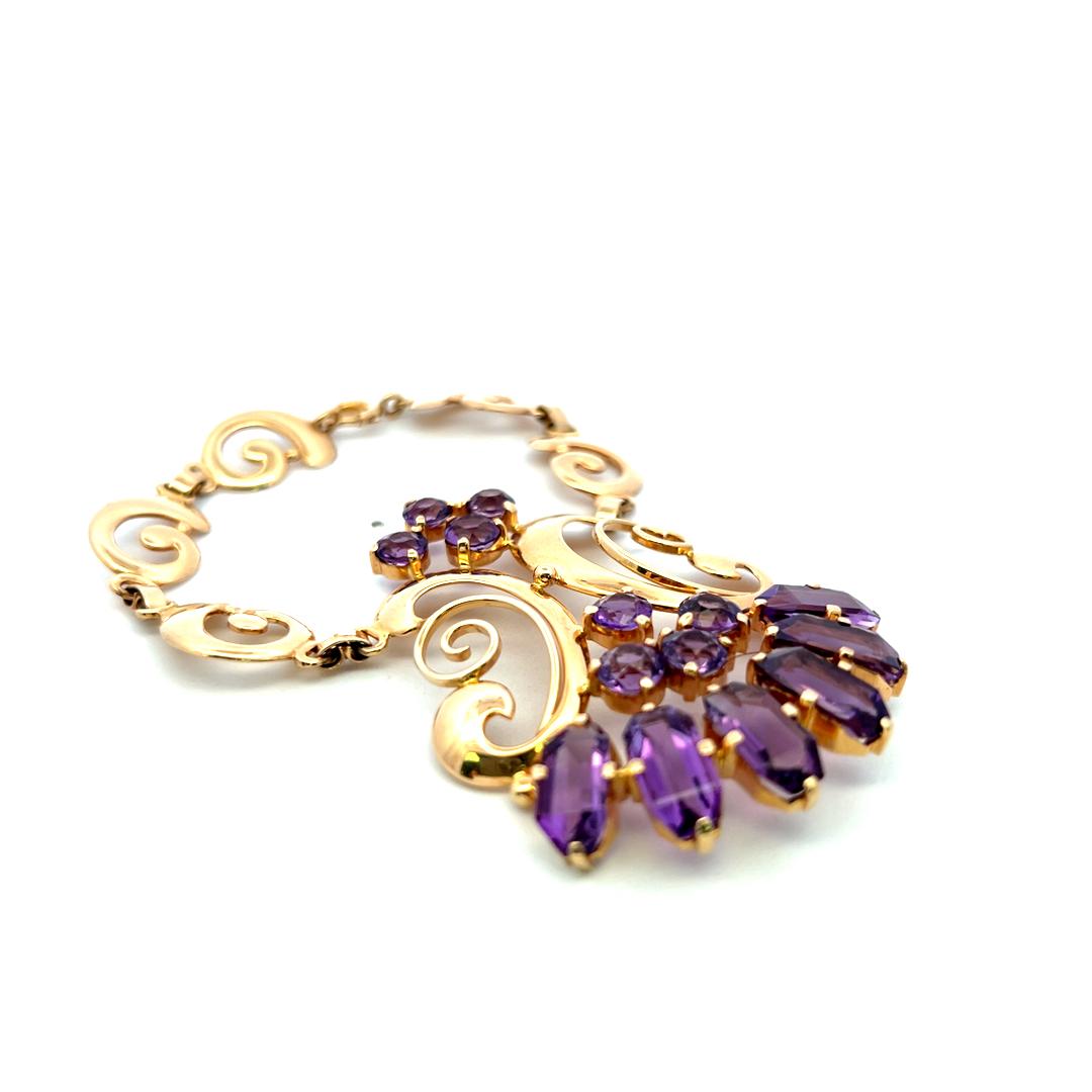 Vintage 14K YG Pendant Necklace and Bracelet Set with 22 Carat Amethysts
