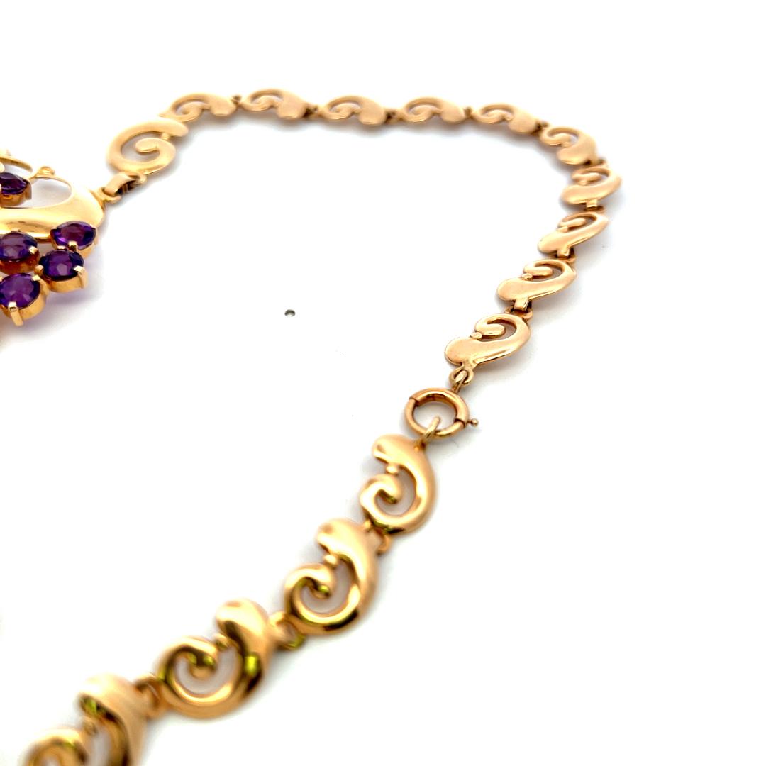 Vintage 14K YG Pendant Necklace and Bracelet Set with 22 Carat Amethysts