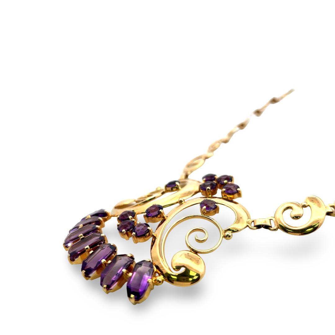 Vintage 14K YG Pendant Necklace and Bracelet Set with 22 Carat Amethysts