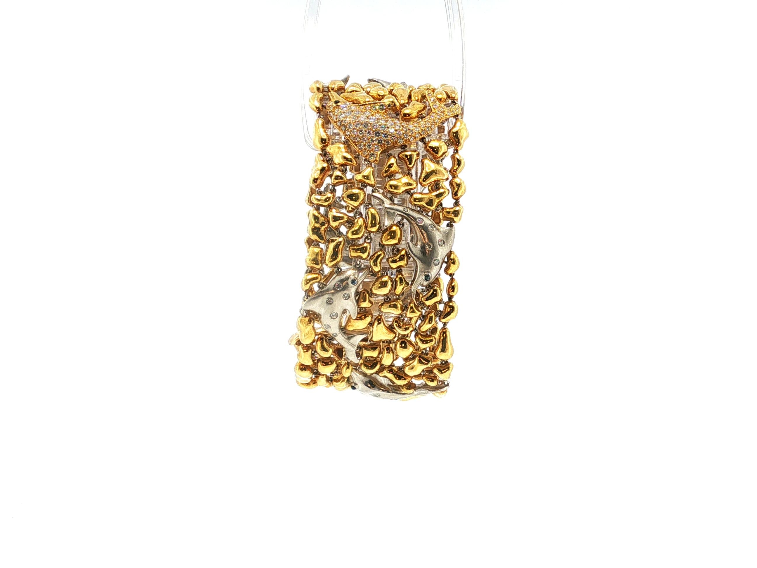 Julius Cohen 18K Gold Dolphin Clip-On Earrings Link Bracelet Set 8.2ct Diamond