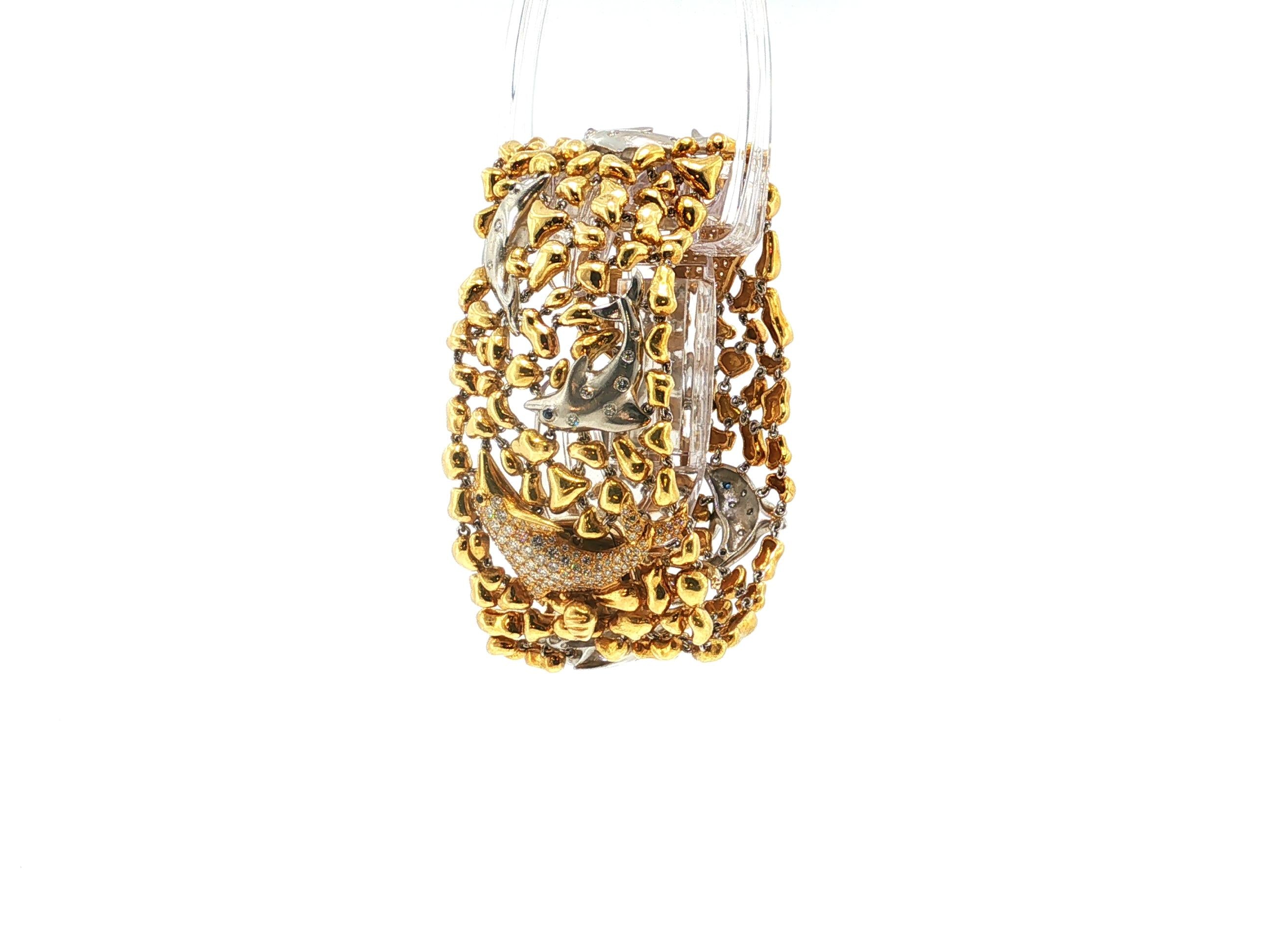 Julius Cohen 18K Gold Dolphin Clip-On Earrings Link Bracelet Set 8.2ct Diamond