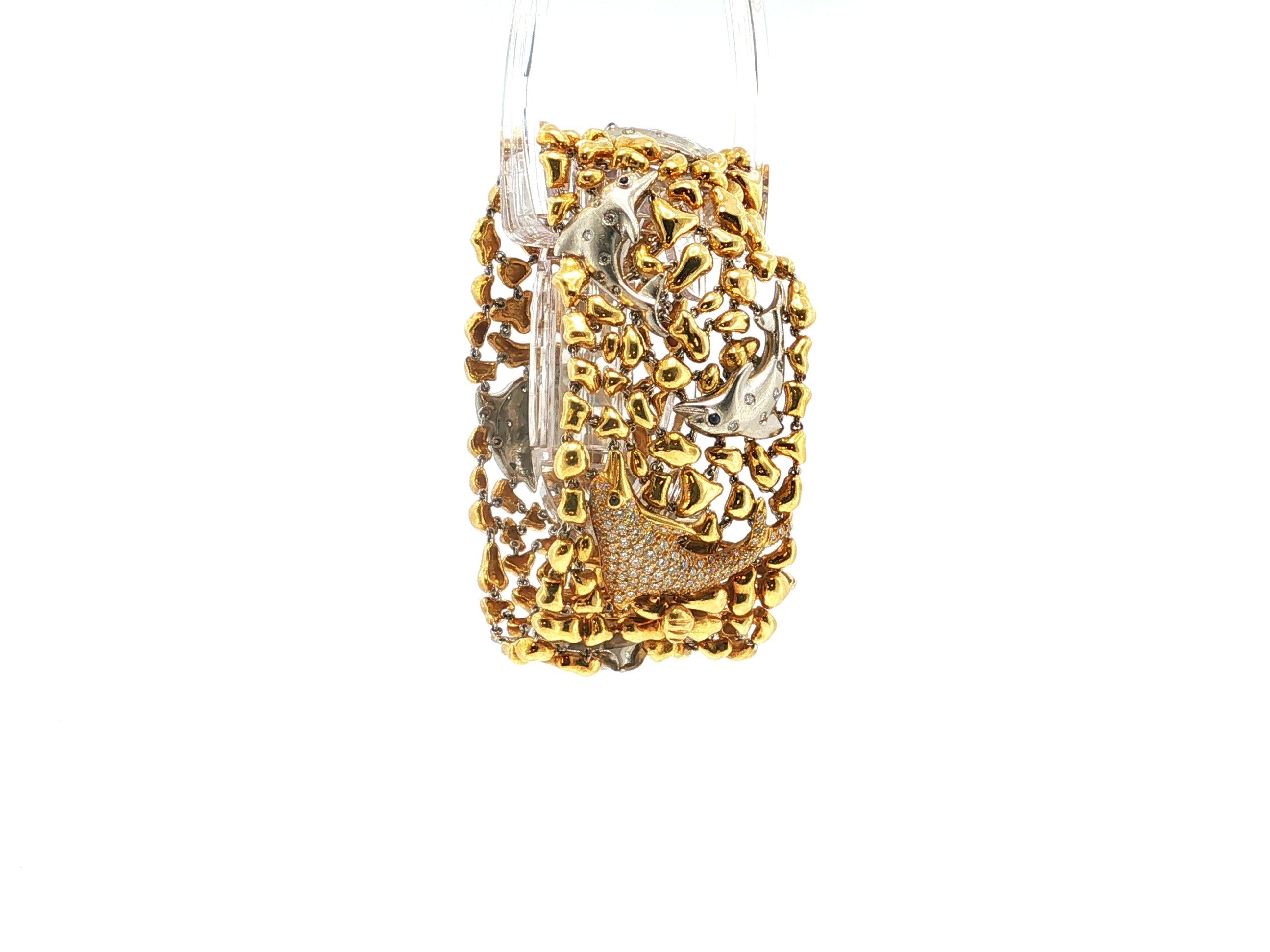 Julius Cohen 18K Gold Dolphin Clip-On Earrings Link Bracelet Set 8.2ct Diamond