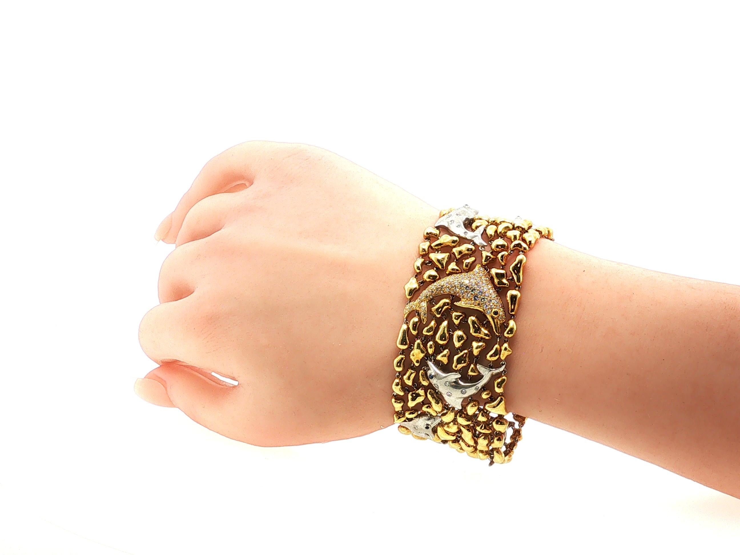 Julius Cohen 18K Gold Dolphin Clip-On Earrings Link Bracelet Set 8.2ct Diamond