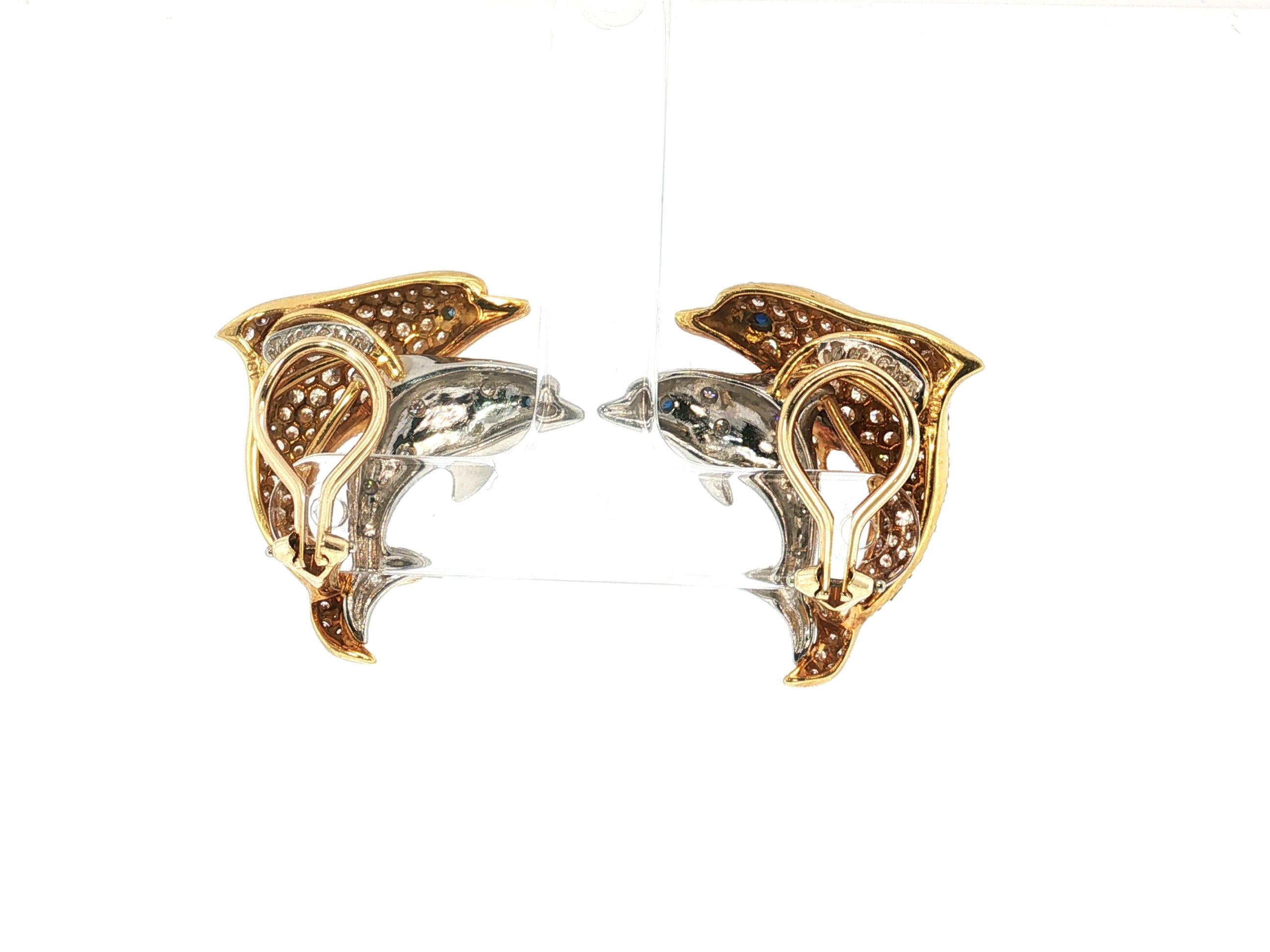 Julius Cohen 18K Gold Dolphin Clip-On Earrings Link Bracelet Set 8.2ct Diamond