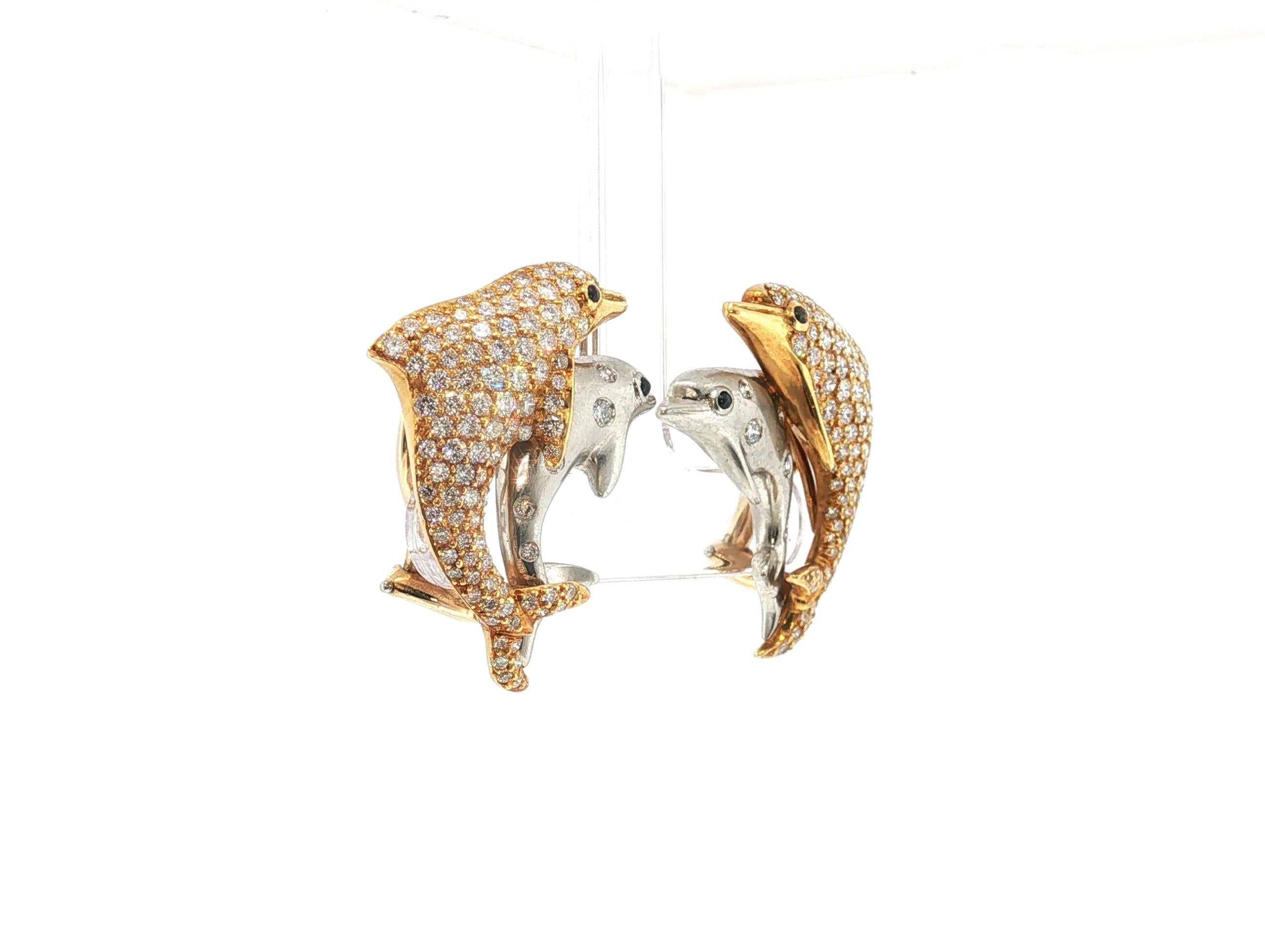 Julius Cohen 18K Gold Dolphin Clip-On Earrings Link Bracelet Set 8.2ct Diamond