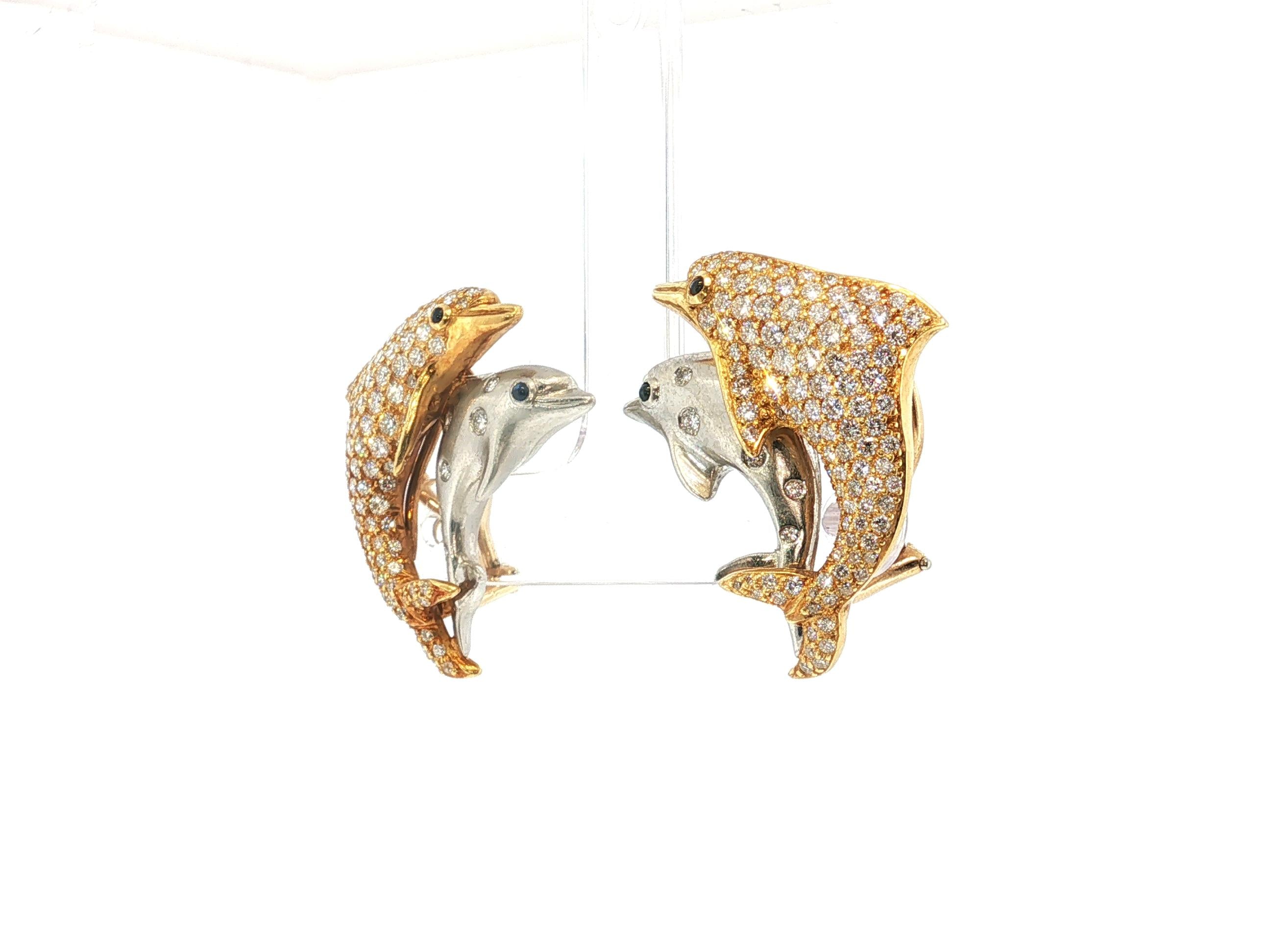 Julius Cohen 18K Gold Dolphin Clip-On Earrings Link Bracelet Set 8.2ct Diamond