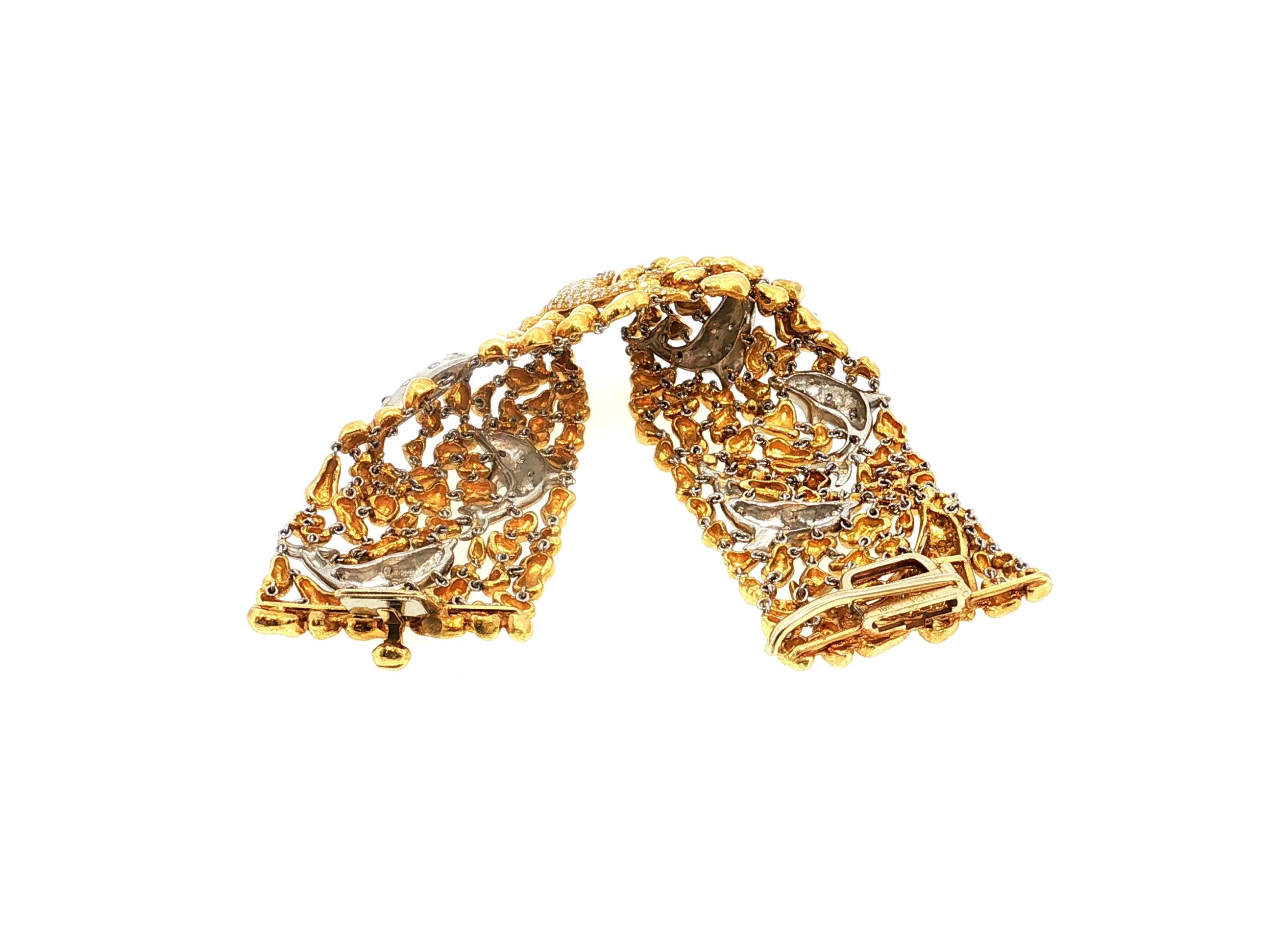 Julius Cohen 18K Gold Dolphin Clip-On Earrings Link Bracelet Set 8.2ct Diamond