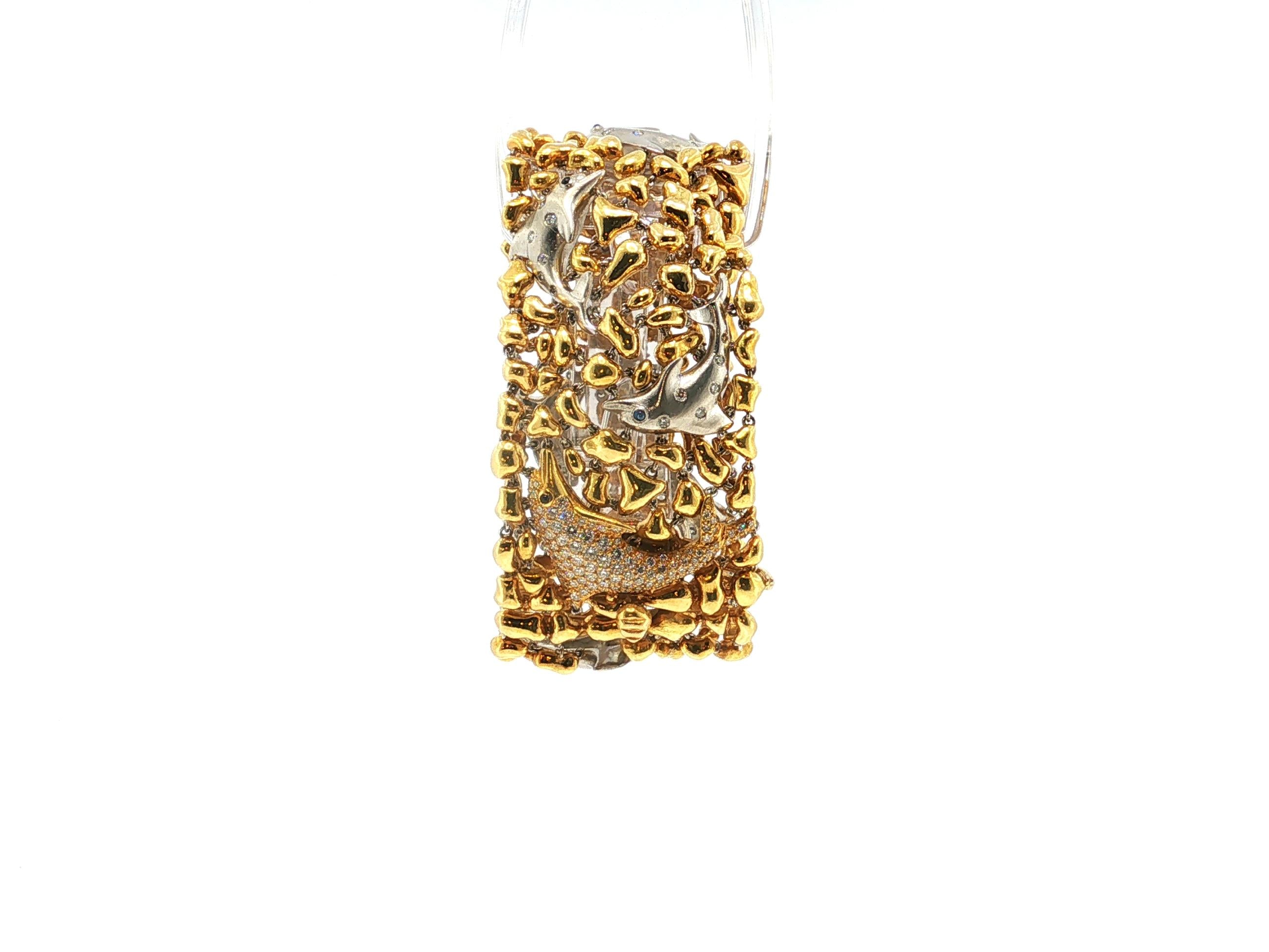 Julius Cohen 18K Gold Dolphin Clip-On Earrings Link Bracelet Set 8.2ct Diamond