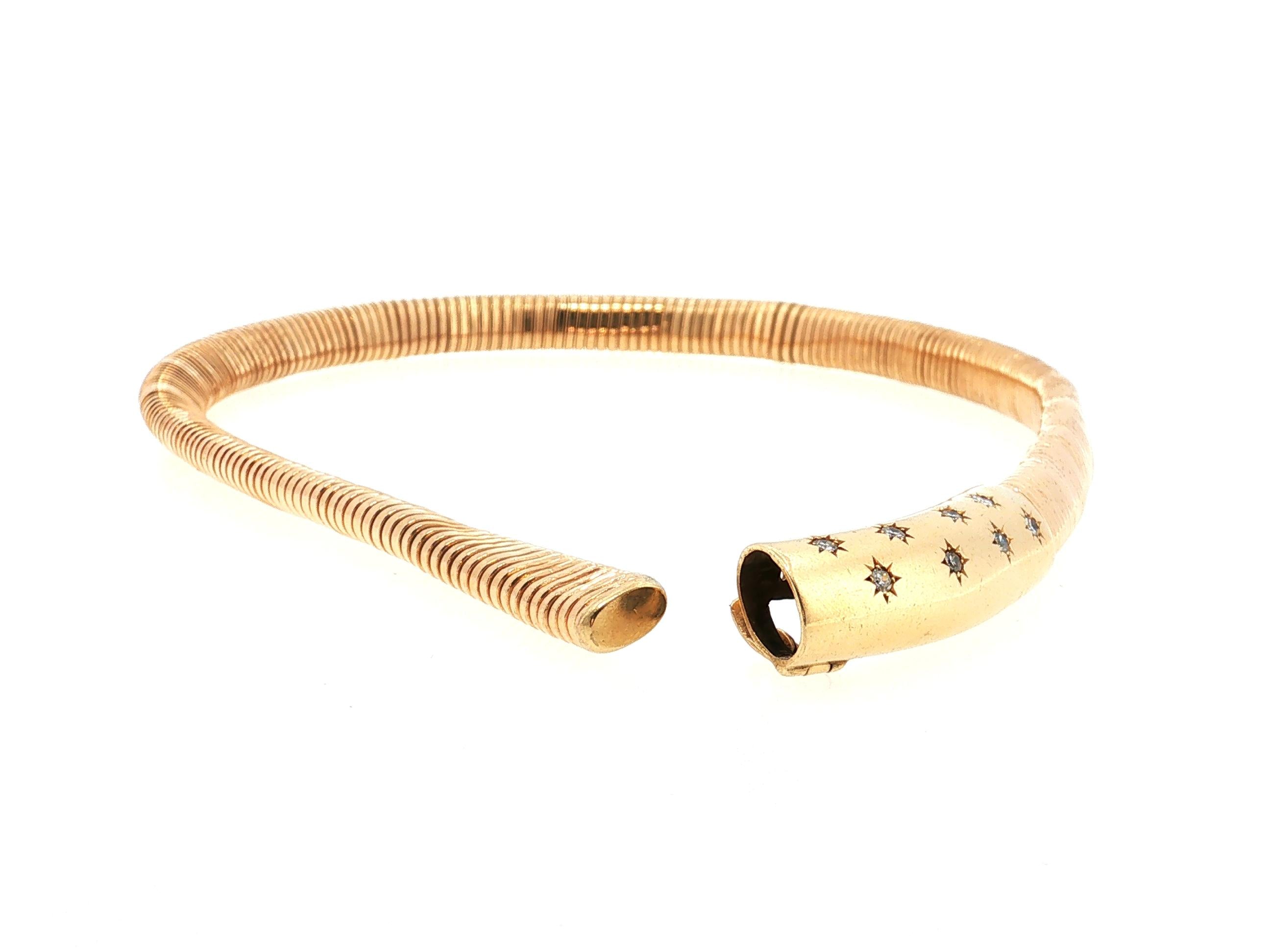 Tiffany & Co 14K Yellow Gold Tubogas Bracelet with 0.4 Carat Round G VS Diamonds