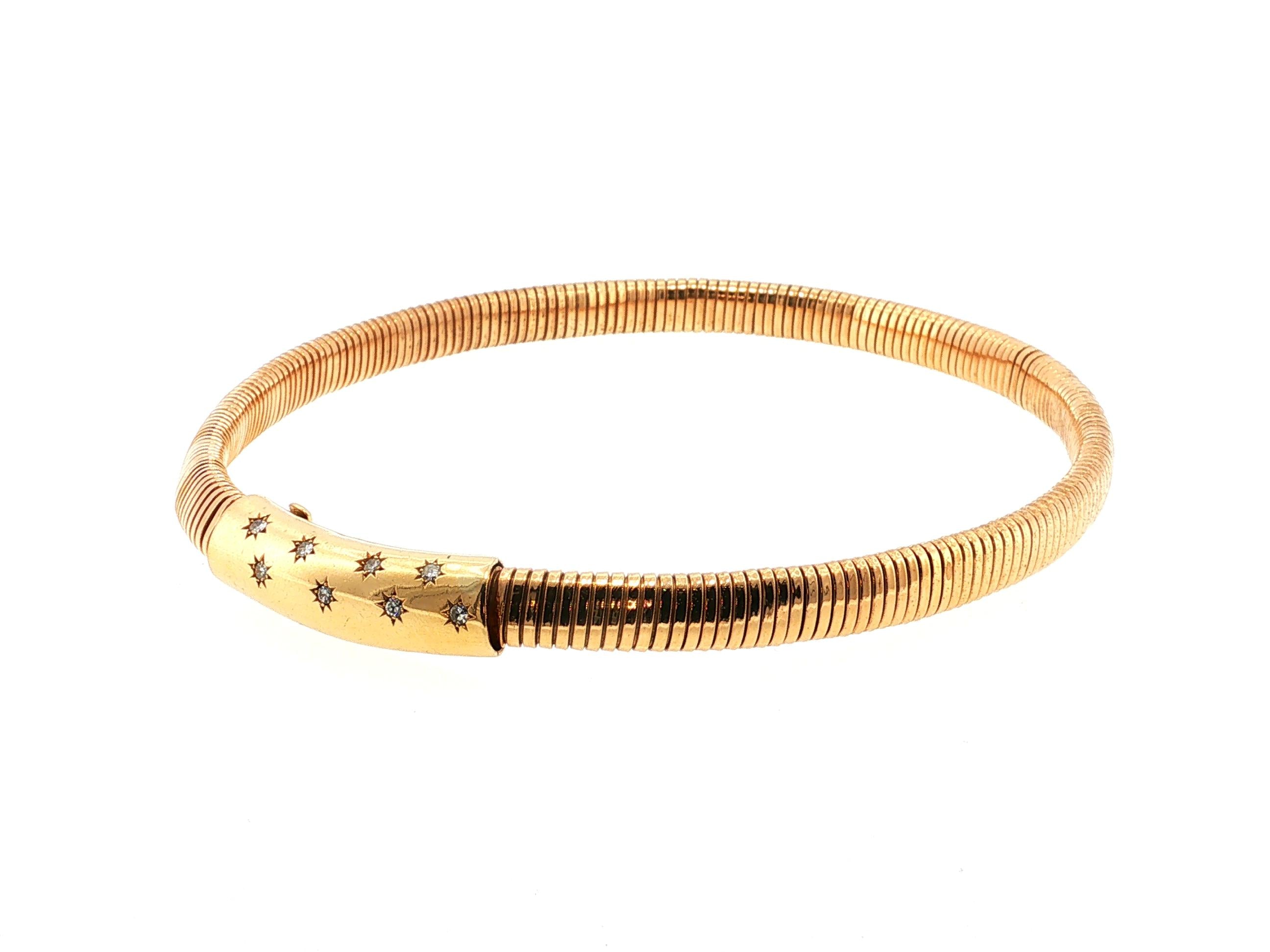Tiffany & Co 14K Yellow Gold Tubogas Bracelet with 0.4 Carat Round G VS Diamonds