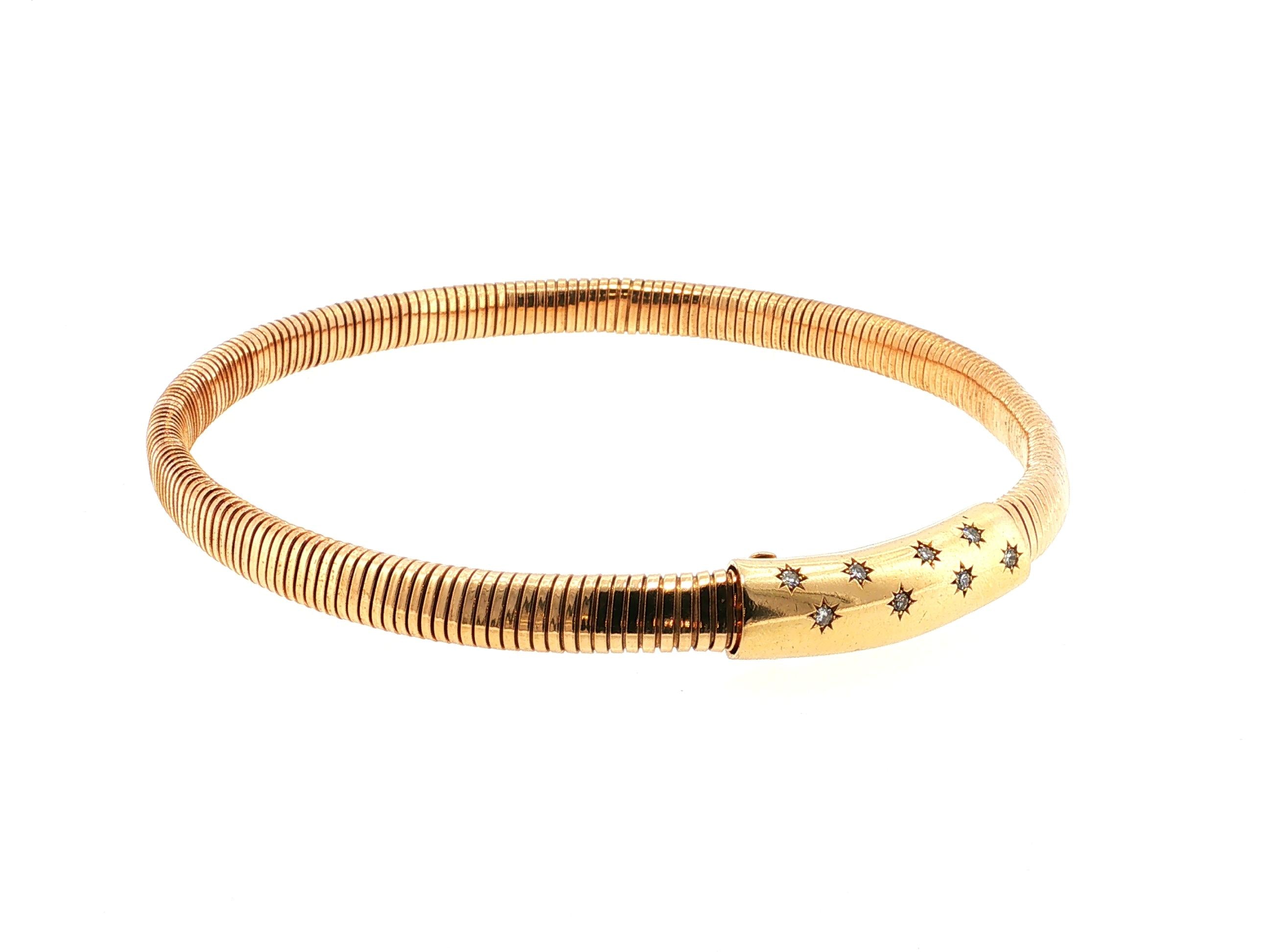 Tiffany & Co 14K Yellow Gold Tubogas Bracelet with 0.4 Carat Round G VS Diamonds