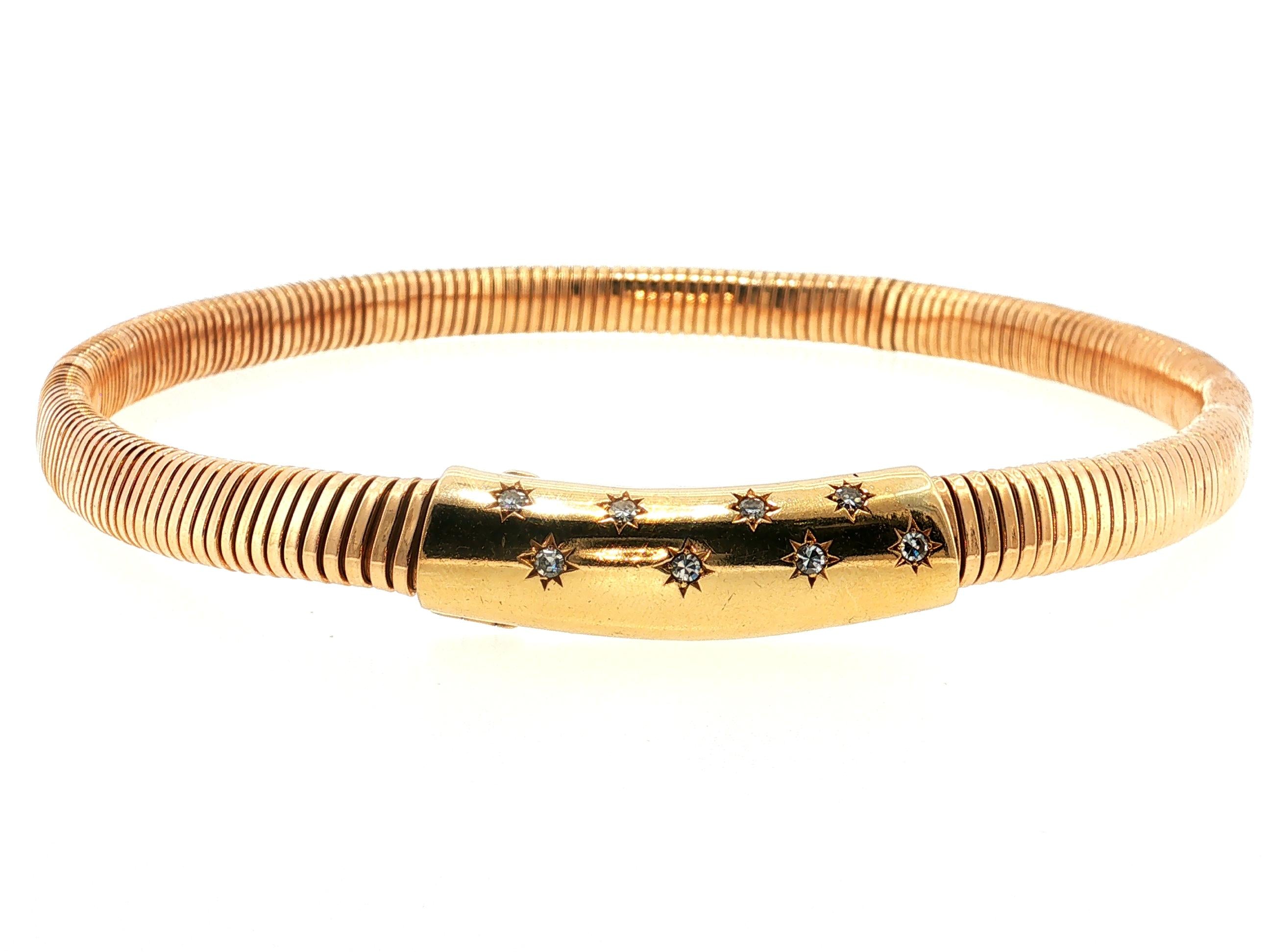 Tiffany & Co 14K Yellow Gold Tubogas Bracelet with 0.4 Carat Round G VS Diamonds
