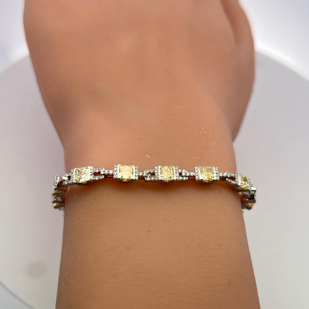 Vintage Platinum Link Bracelet with 4.95 Carat Radiant Cut & Round Diamonds