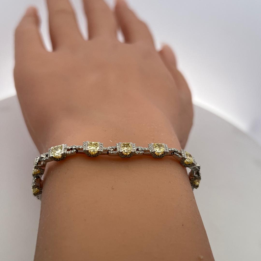 Vintage Platinum Link Bracelet with 4.95 Carat Radiant Cut & Round Diamonds