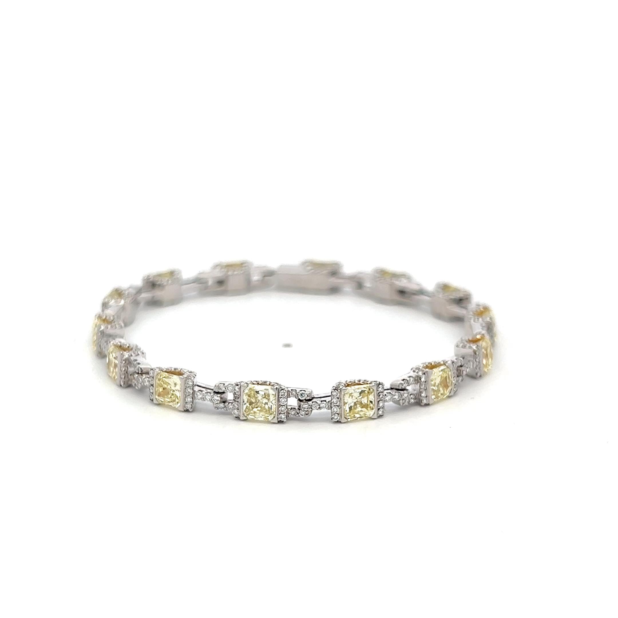 Vintage Platinum Link Bracelet with 4.95 Carat Radiant Cut & Round Diamonds