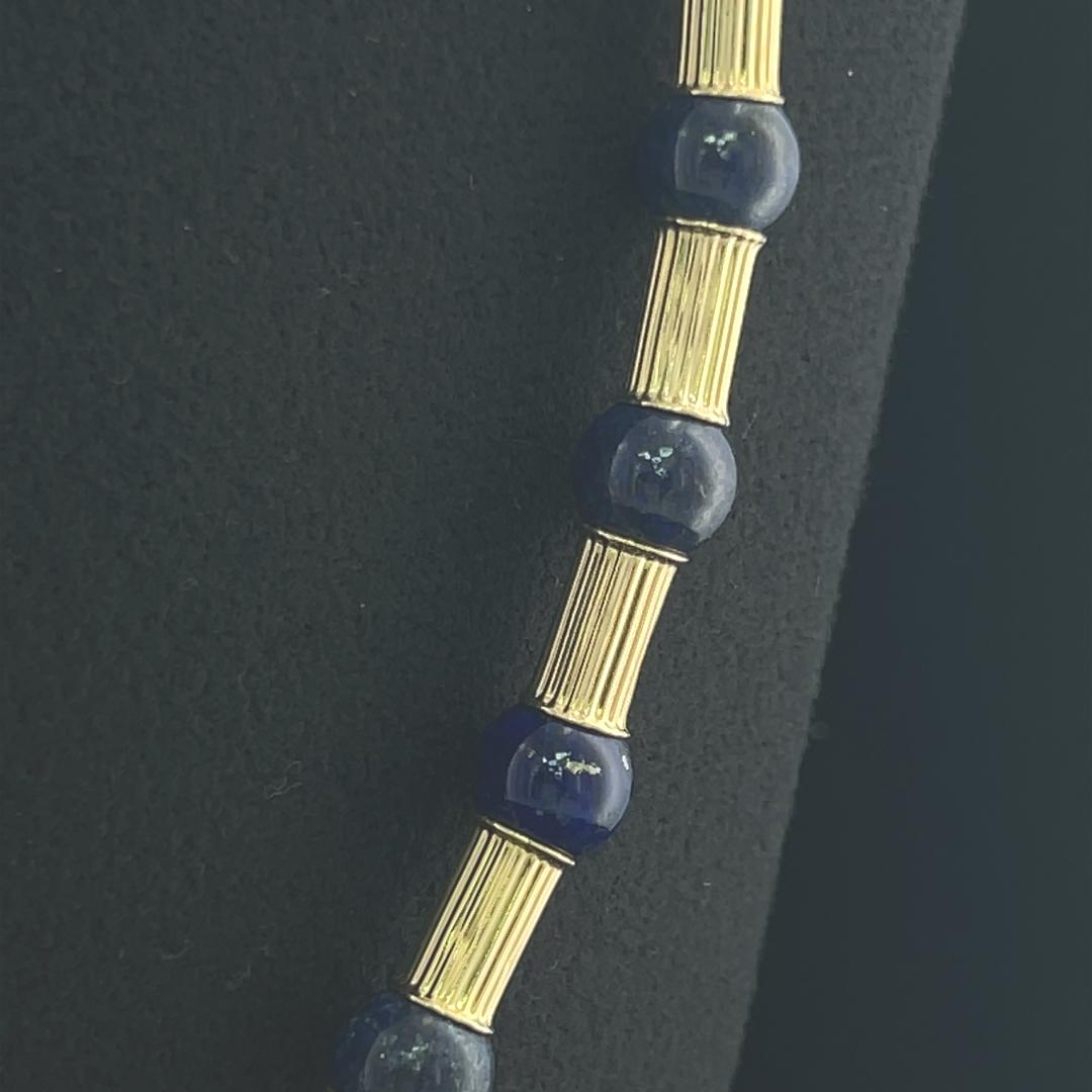 Vintage 14K Yellow Gold Beaded Necklace with 10.00 MM Lapis Lazuli