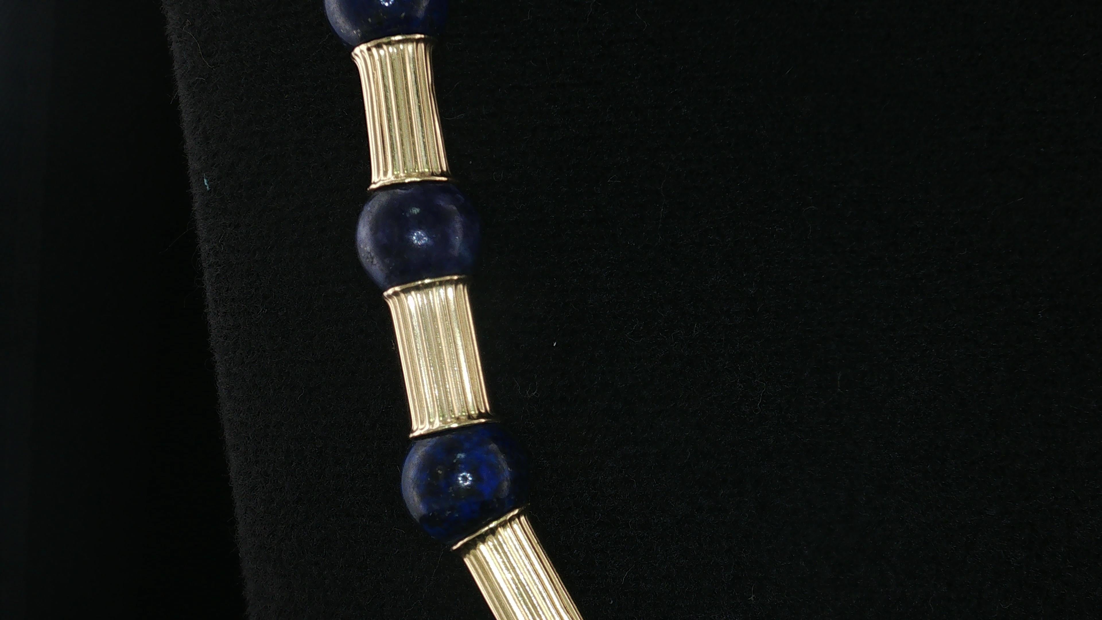 Vintage 14K Yellow Gold Beaded Necklace with 10.00 MM Lapis Lazuli
