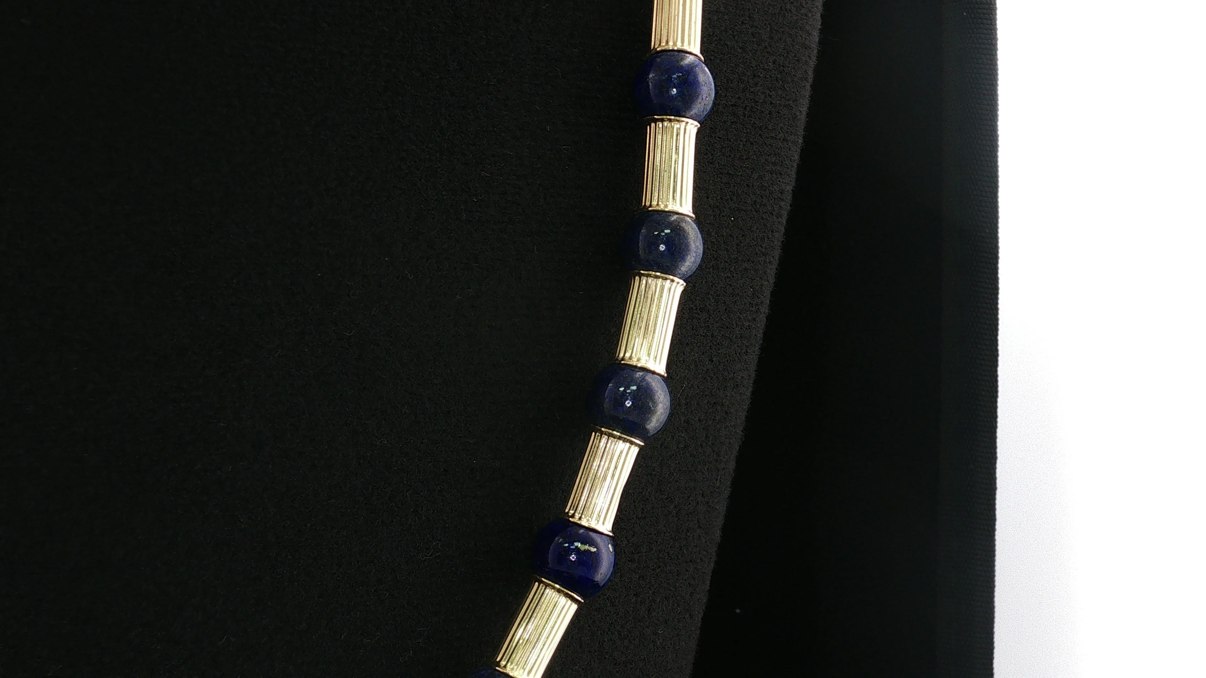 Vintage 14K Yellow Gold Beaded Necklace with 10.00 MM Lapis Lazuli
