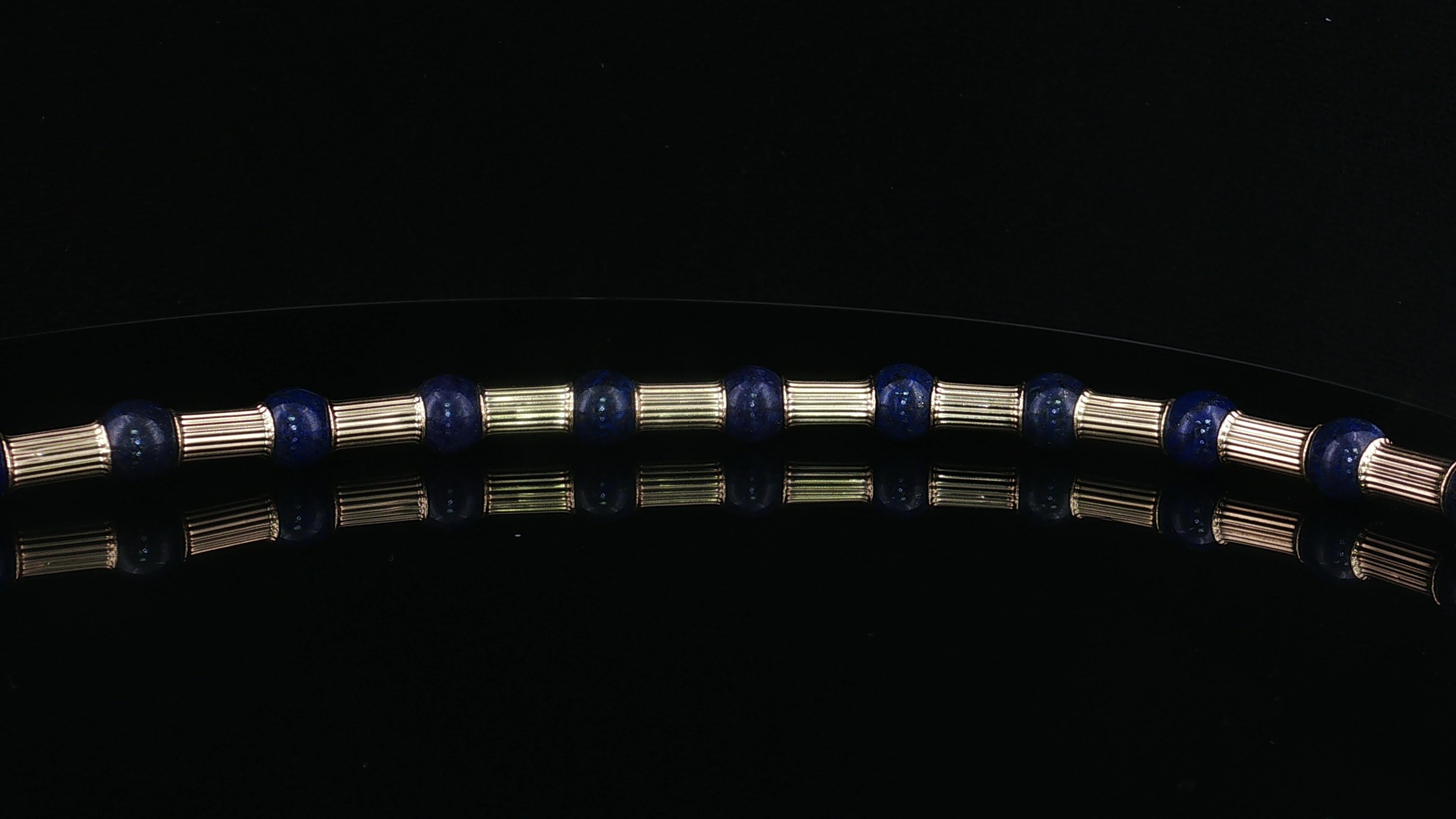 Vintage 14K Yellow Gold Beaded Necklace with 10.00 MM Lapis Lazuli