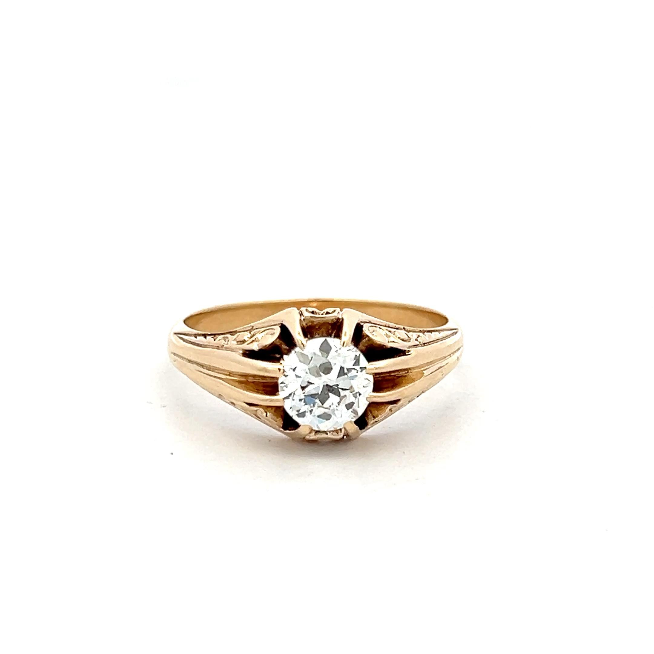 14K Yellow Gold Engagement Ring with 1.18 Carat Circular Cut Diamond I VS2 GIA