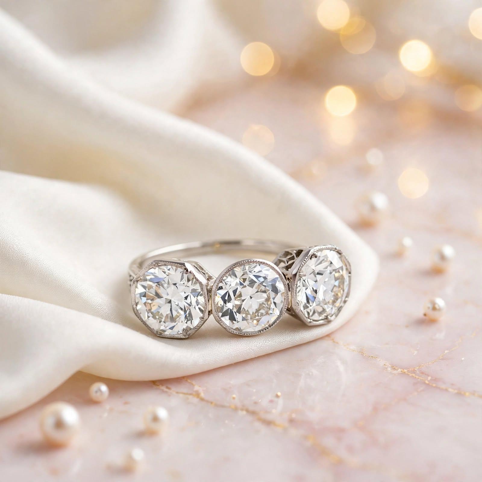 Platinum Three-Stone Ring with 3.81ct Circular Brilliant Diamonds H SI2 GIA