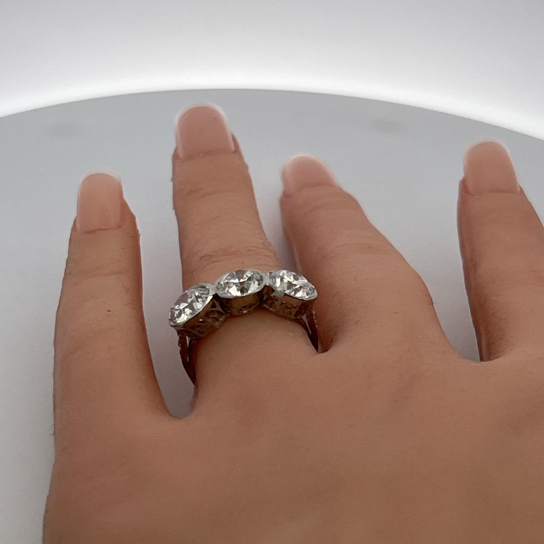 Platinum Three-Stone Ring with 3.81ct Circular Brilliant Diamonds H SI2 GIA