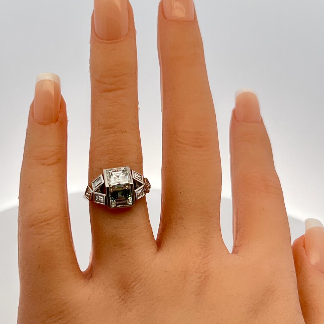 Platinum Two-Stone Ring with 3.85 Ct Emerald & Asscher Cut Diamonds G-VVS1 GIA