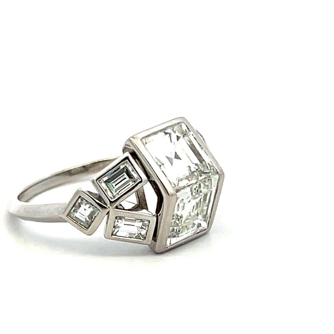 Platinum Two-Stone Ring with 3.85 Ct Emerald & Asscher Cut Diamonds G-VVS1 GIA