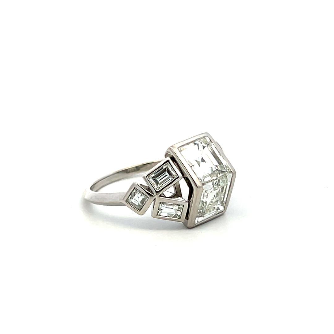 Platinum Two-Stone Ring with 3.85 Ct Emerald & Asscher Cut Diamonds G-VVS1 GIA