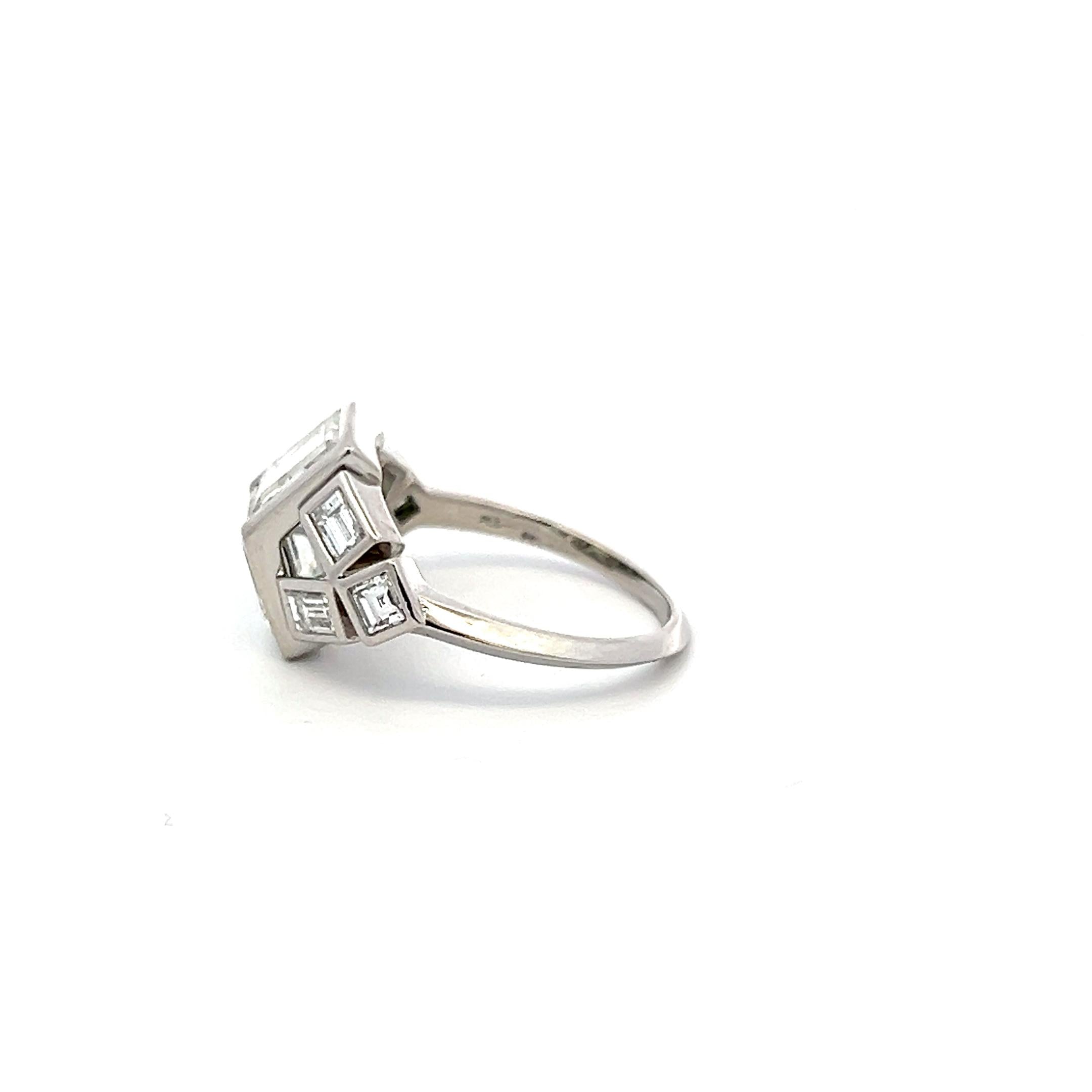Platinum Two-Stone Ring with 3.85 Ct Emerald & Asscher Cut Diamonds G-VVS1 GIA