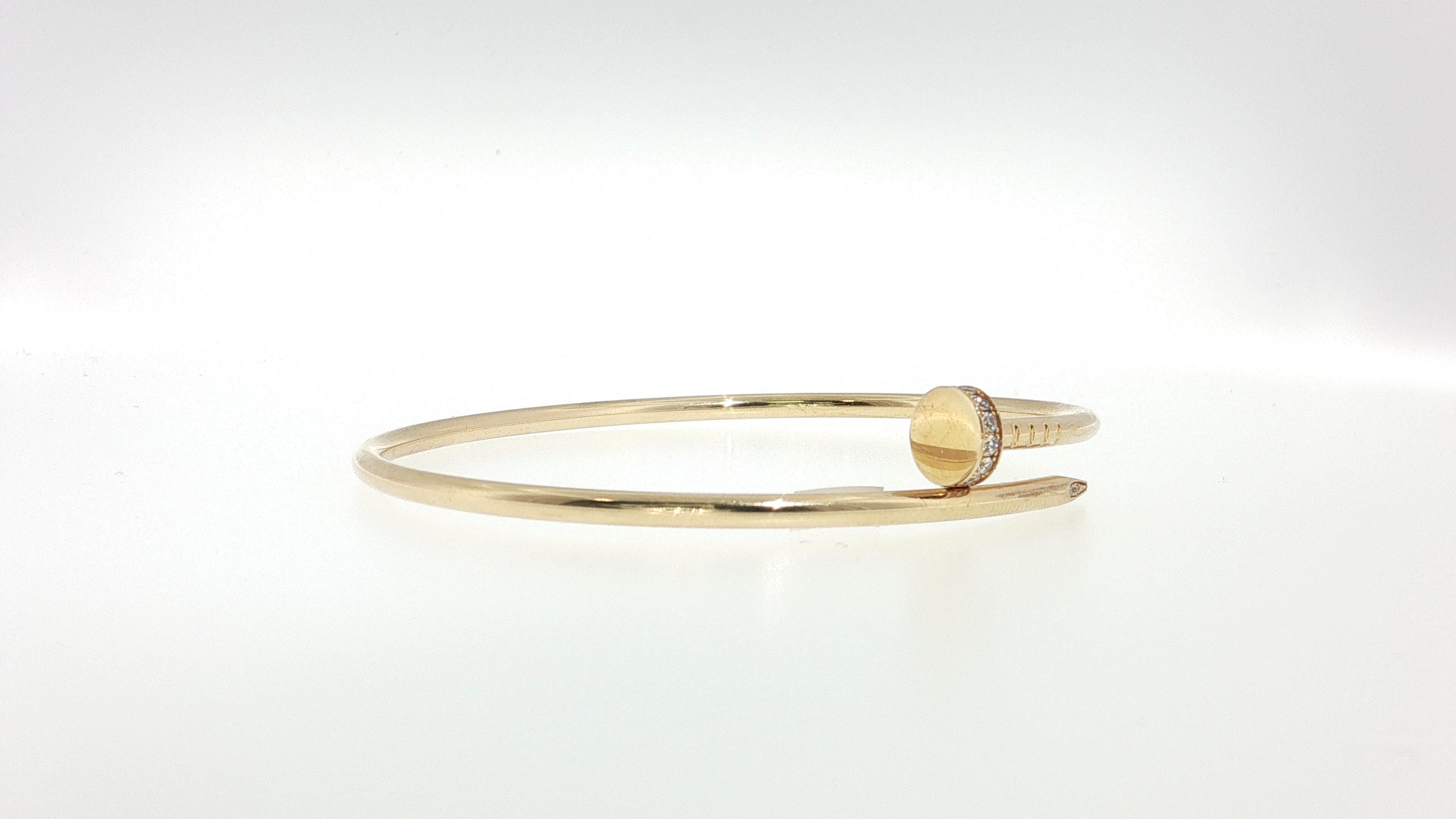 Cartier 18K YG Juste Un Clou small Bracelet with Round Diamonds Size 18