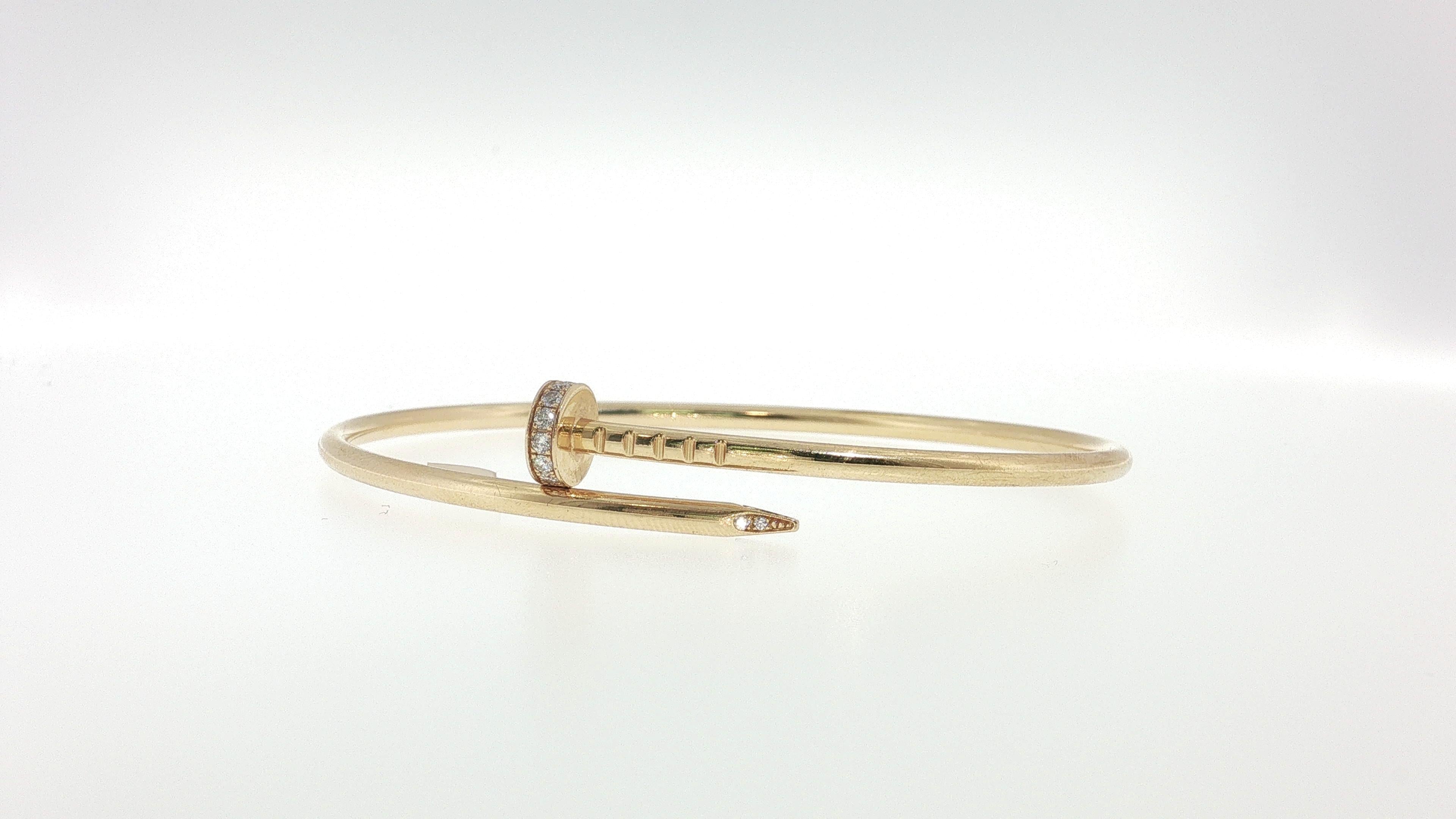 Cartier 18K YG Juste Un Clou small Bracelet with Round Diamonds Size 18