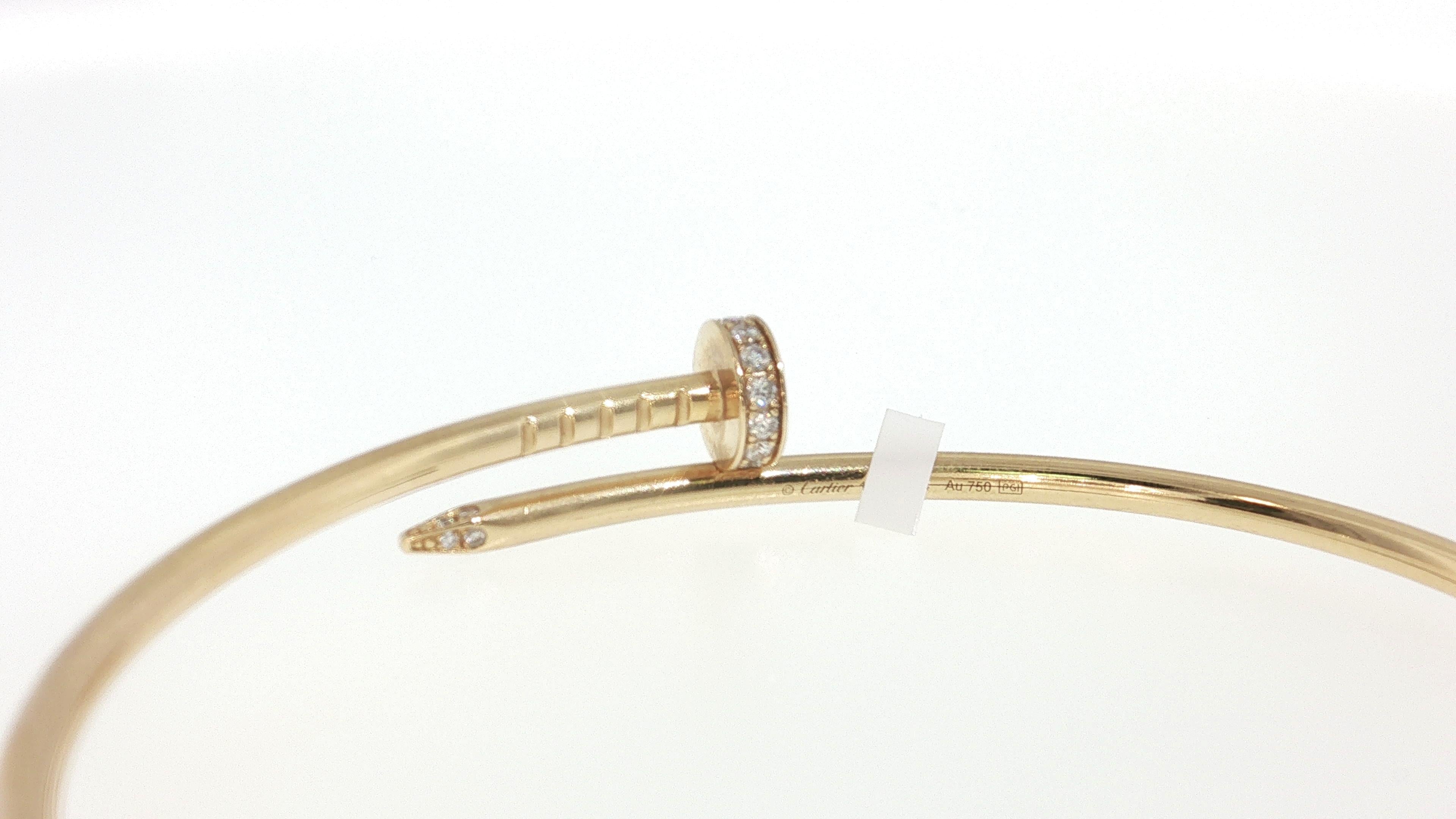 Cartier 18K YG Juste Un Clou small Bracelet with Round Diamonds Size 18