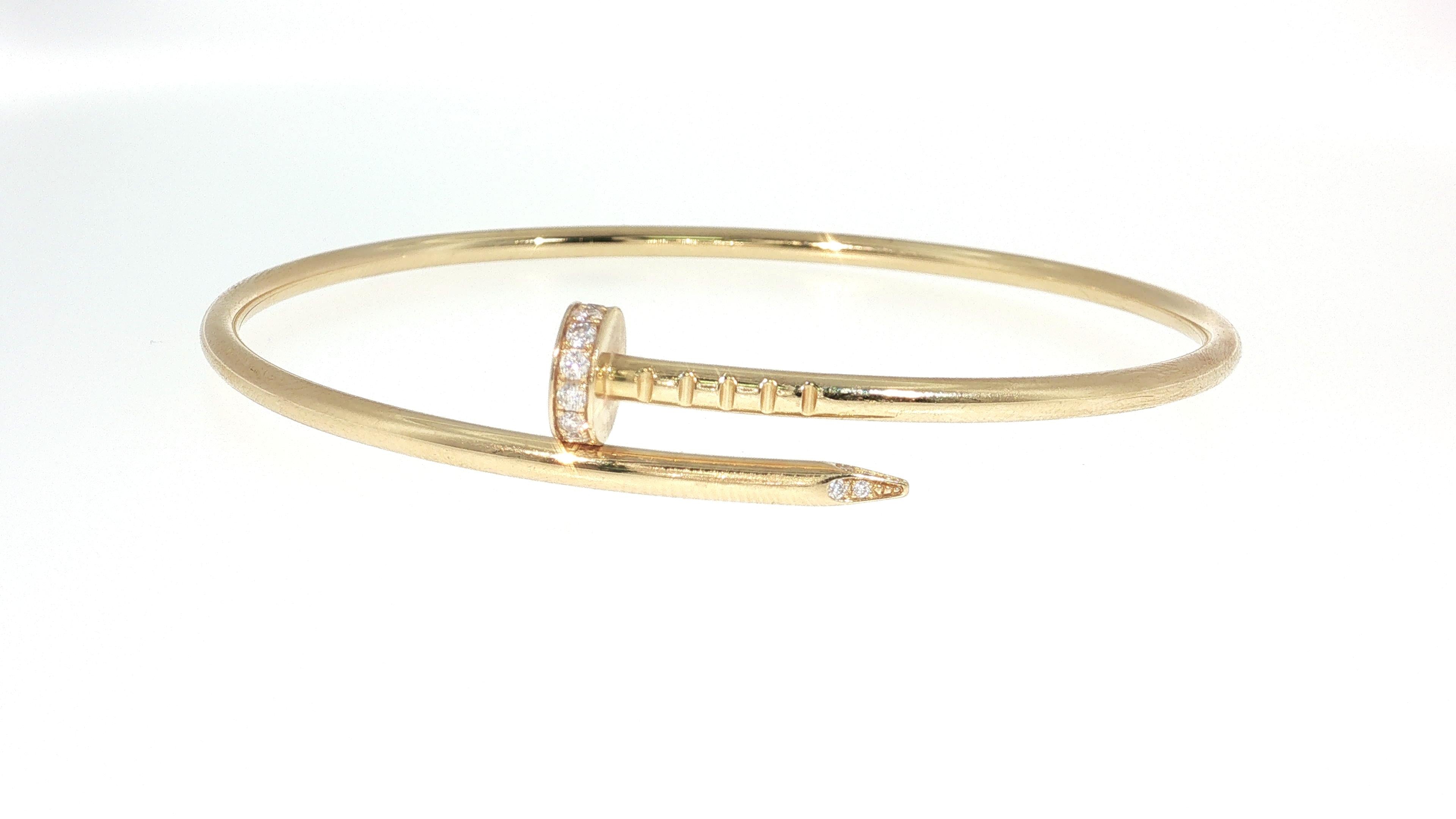 Cartier 18K YG Juste Un Clou small Bracelet with Round Diamonds Size 18
