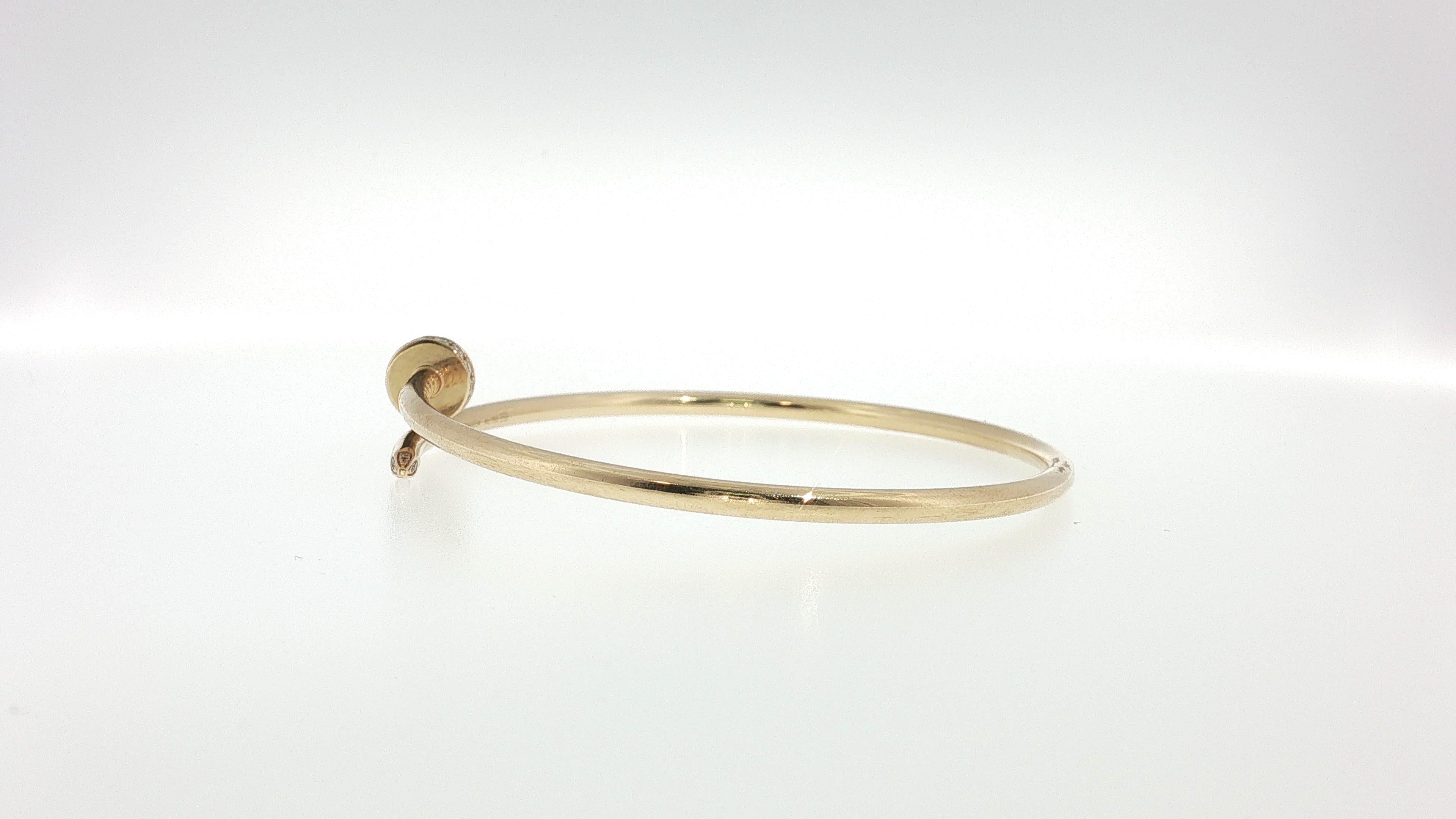 Cartier 18K YG Juste Un Clou small Bracelet with Round Diamonds Size 18