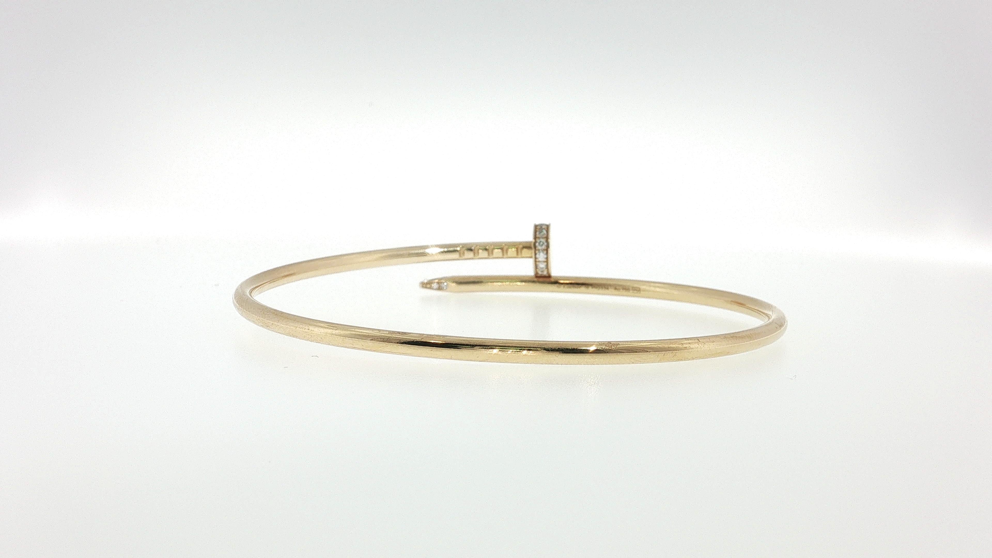 Cartier 18K YG Juste Un Clou small Bracelet with Round Diamonds Size 18