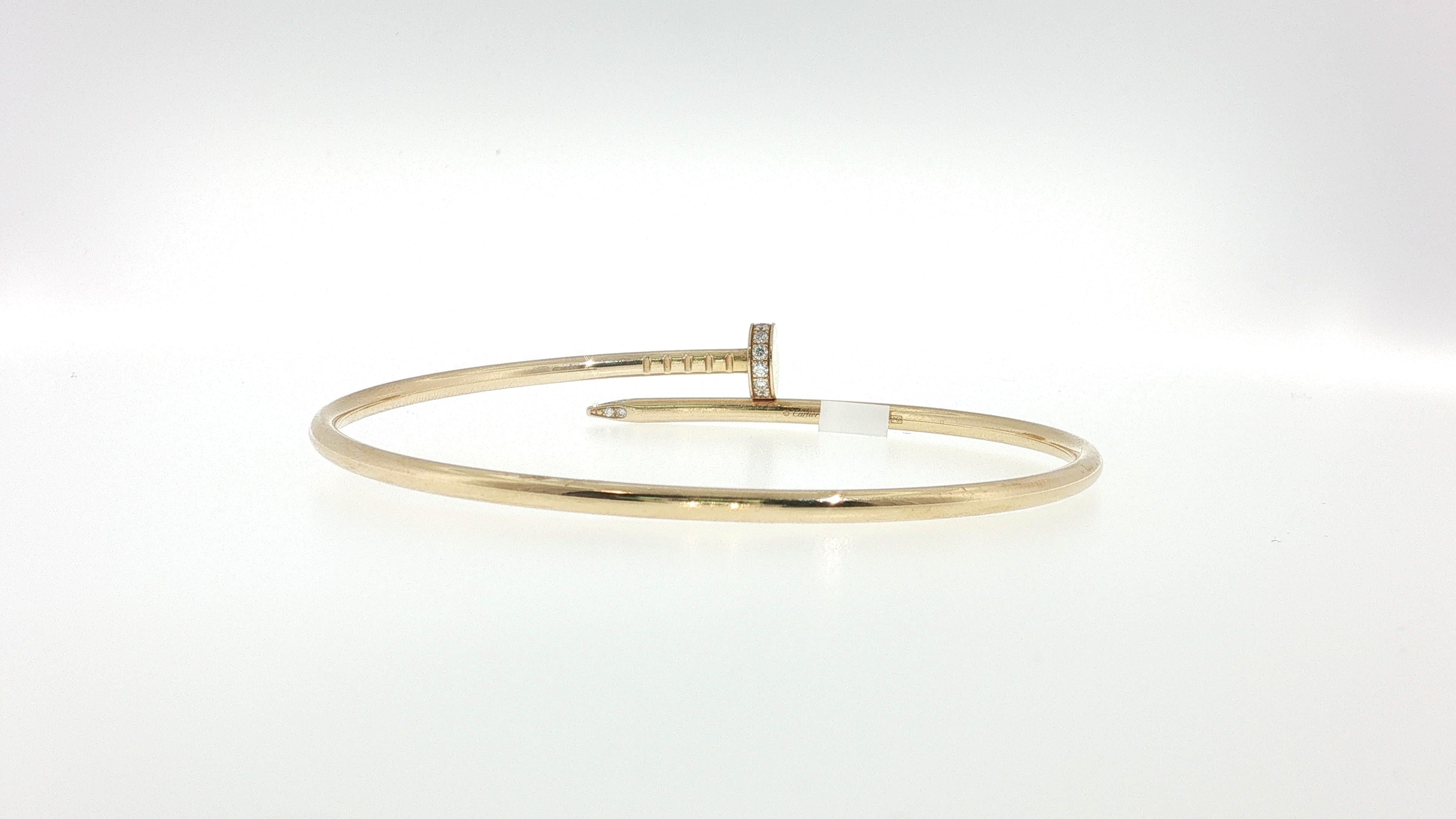 Cartier 18K YG Juste Un Clou small Bracelet with Round Diamonds Size 18