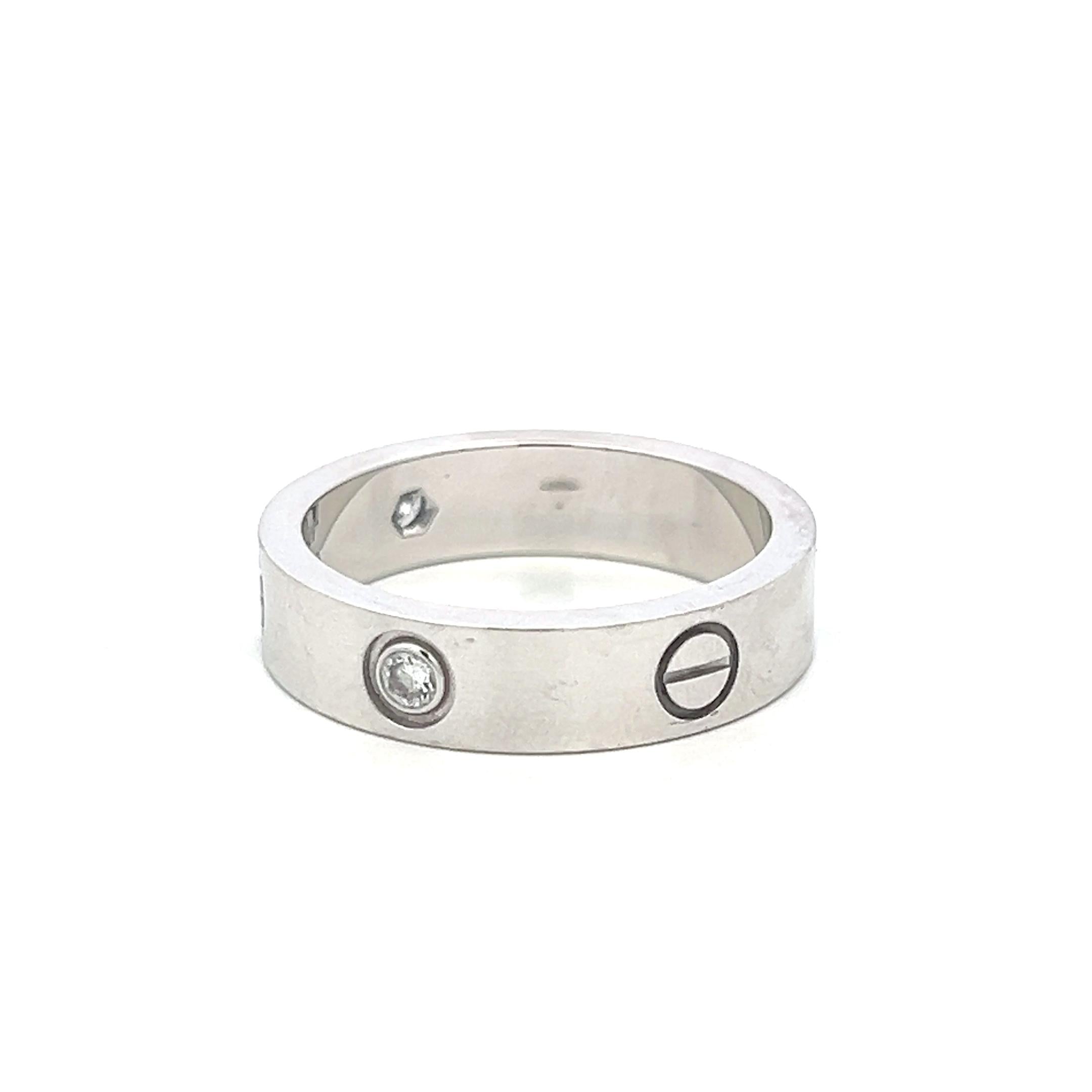 Cartier 18K White Gold Love Ring with 0.18 Carat Diamonds Size 10 w Certificate
