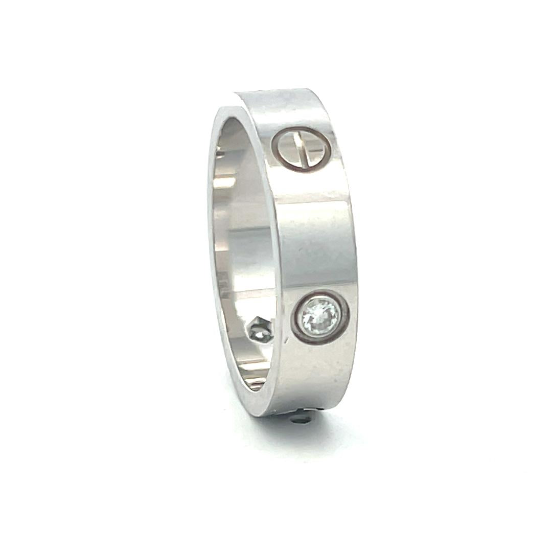 Cartier 18K White Gold Love Ring with 0.18 Carat Diamonds Size 10 w Certificate
