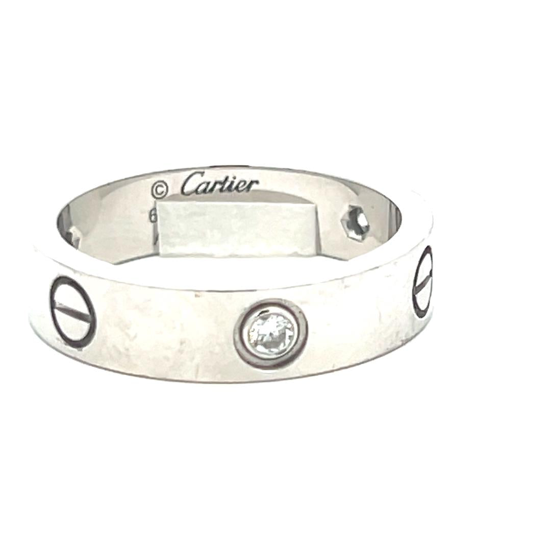 Cartier 18K White Gold Love Ring with 0.18 Carat Diamonds Size 10 w Certificate
