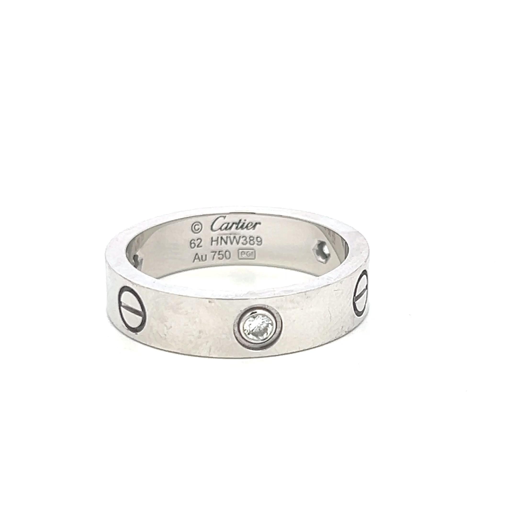 Cartier 18K White Gold Love Ring with 0.18 Carat Diamonds Size 10 w Certificate